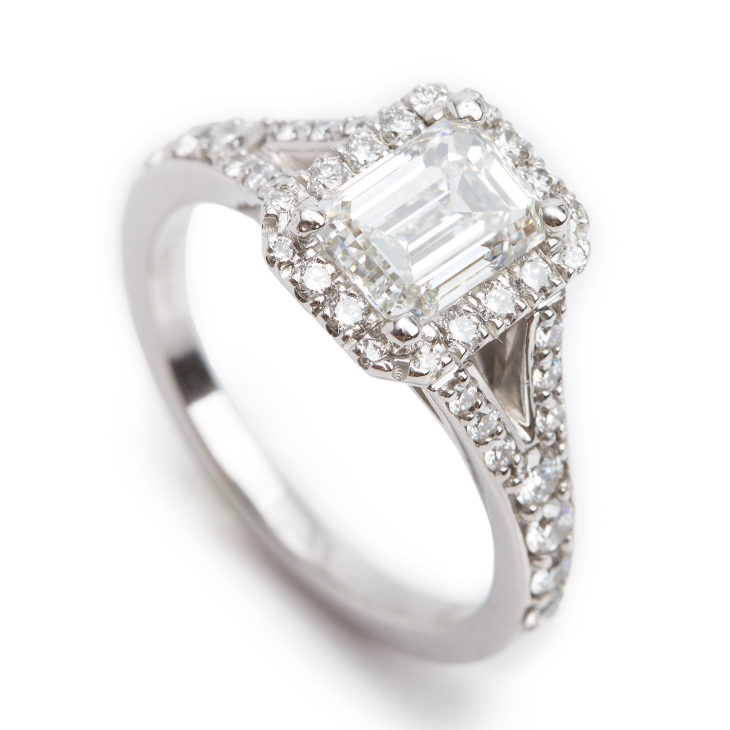 14k White Gold 1.50 ct. Emerald Cut Diamond Engagement Ring, Size 7.25 w/ GIA Certificate