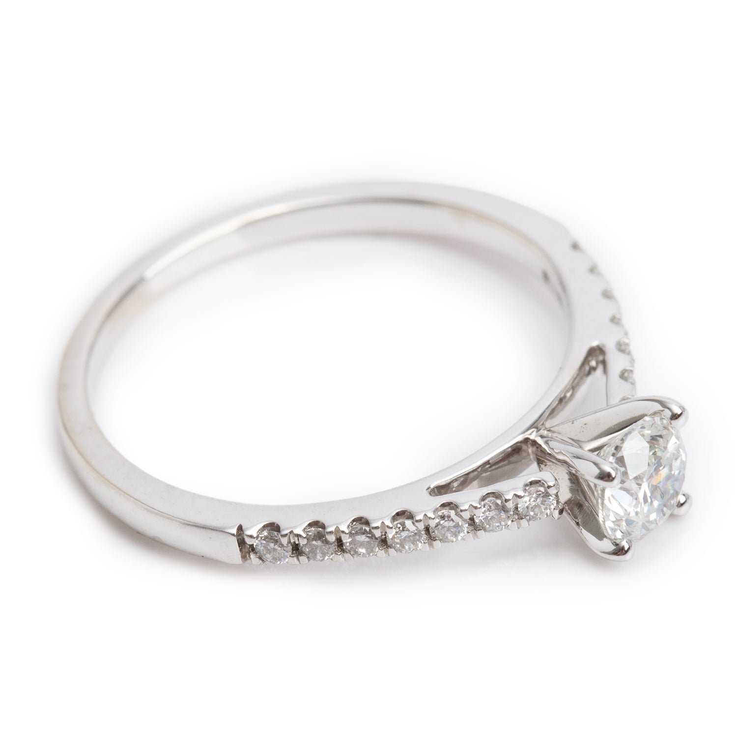 14k White Gold 0.46 ct. Round Cut Diamond Engagement Ring, Size 6.75