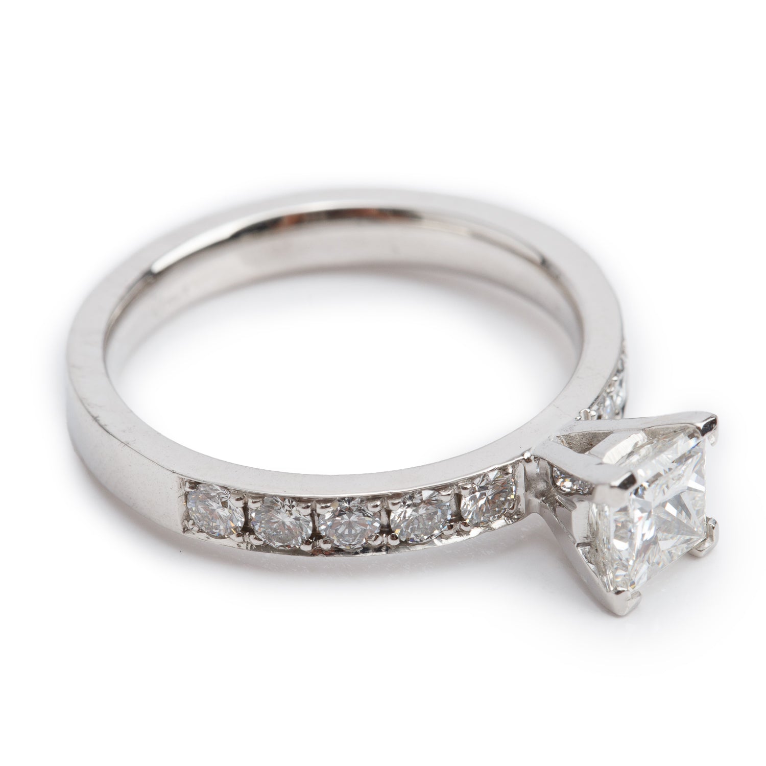 14k White Gold 1.08 ct. Princess Cut Diamond Engagement Ring, Size 8.75