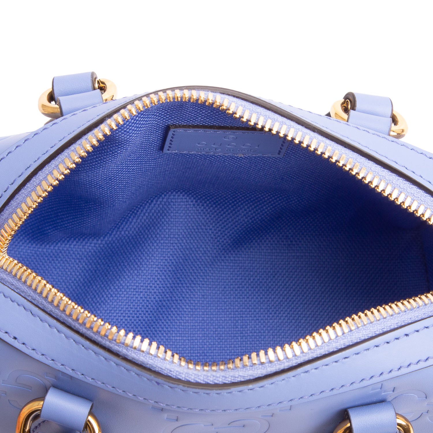 Gucci Blue Calfskin Jumbo GG Embossed Super Mini Top Handle Bowler Bag w/ Strap