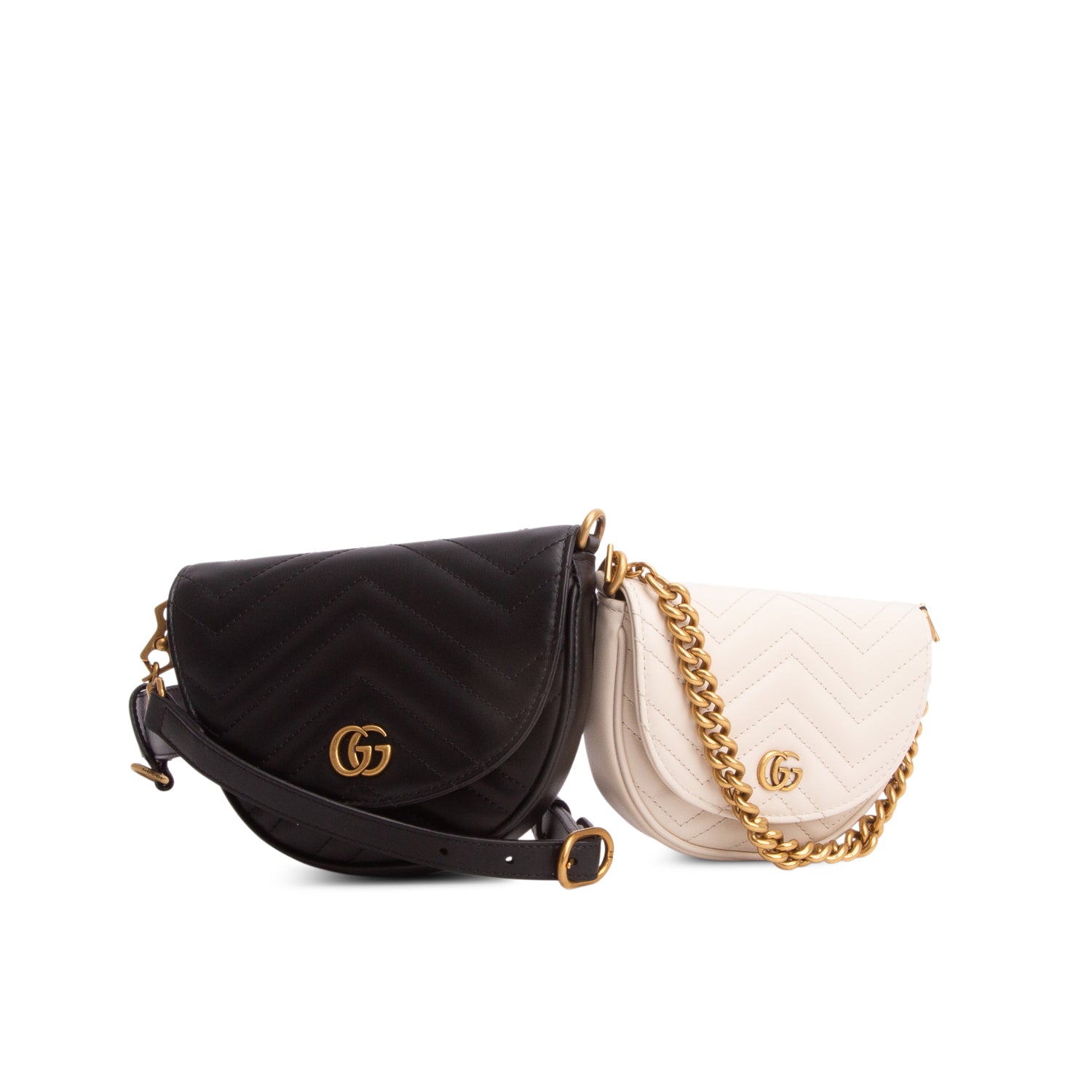 Gucci Black/White Calfskin Matelasse Double Belt Bag w/ Straps