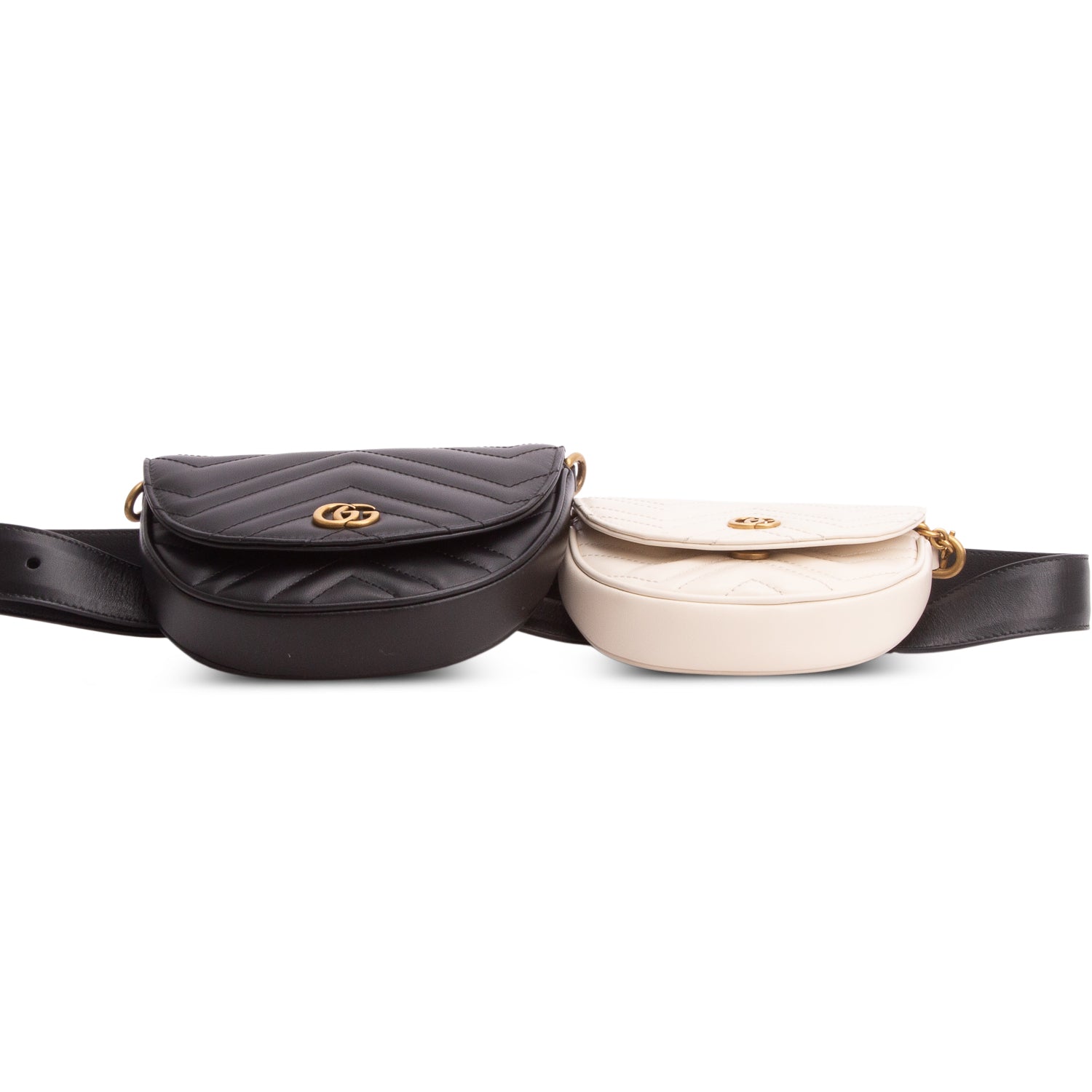 Gucci Black/White Calfskin Matelasse Double Belt Bag w/ Straps