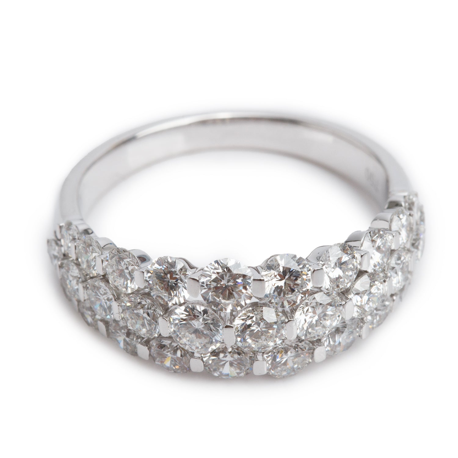 18k White Gold 2.26 tcw. Three Row Diamond Ring, Size 6.5