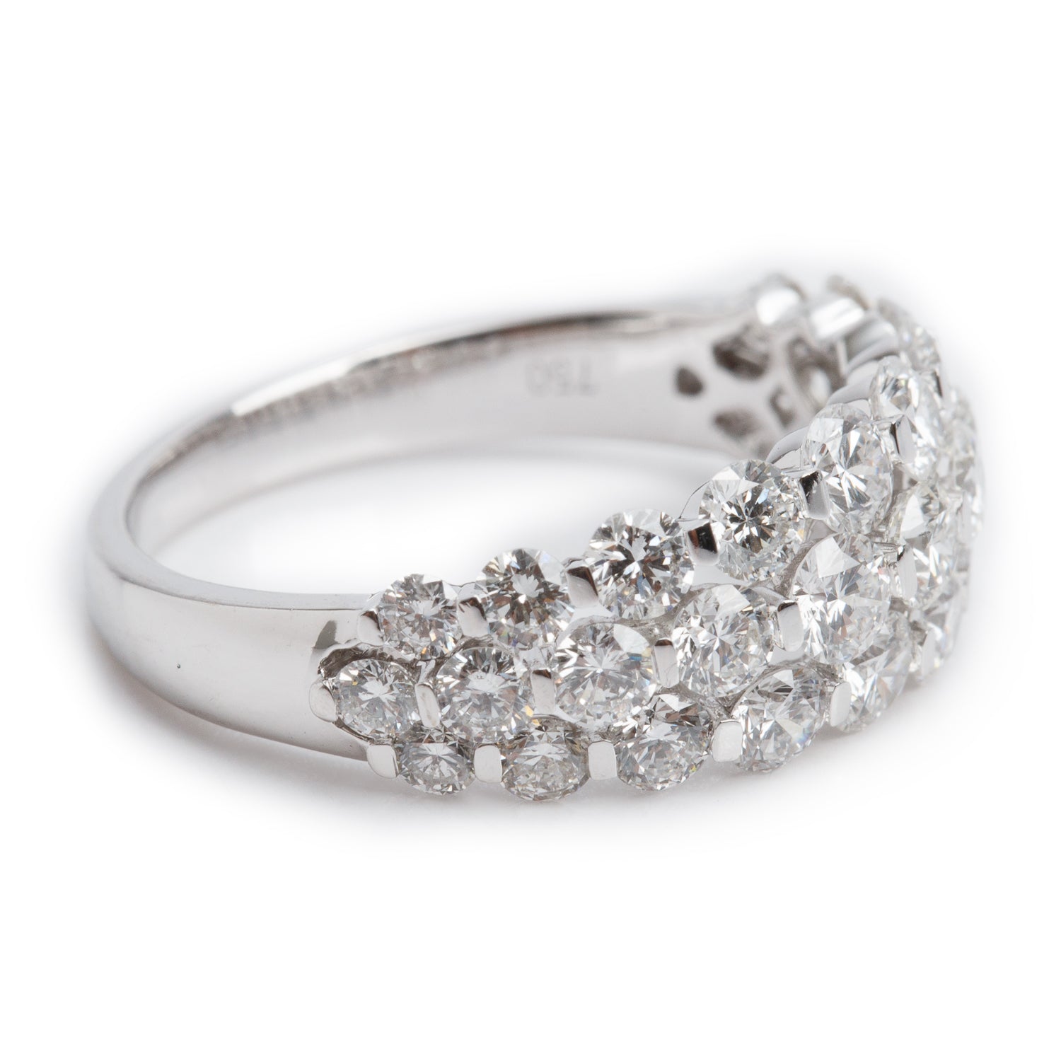 18k White Gold 2.26 tcw. Three Row Diamond Ring, Size 6.5