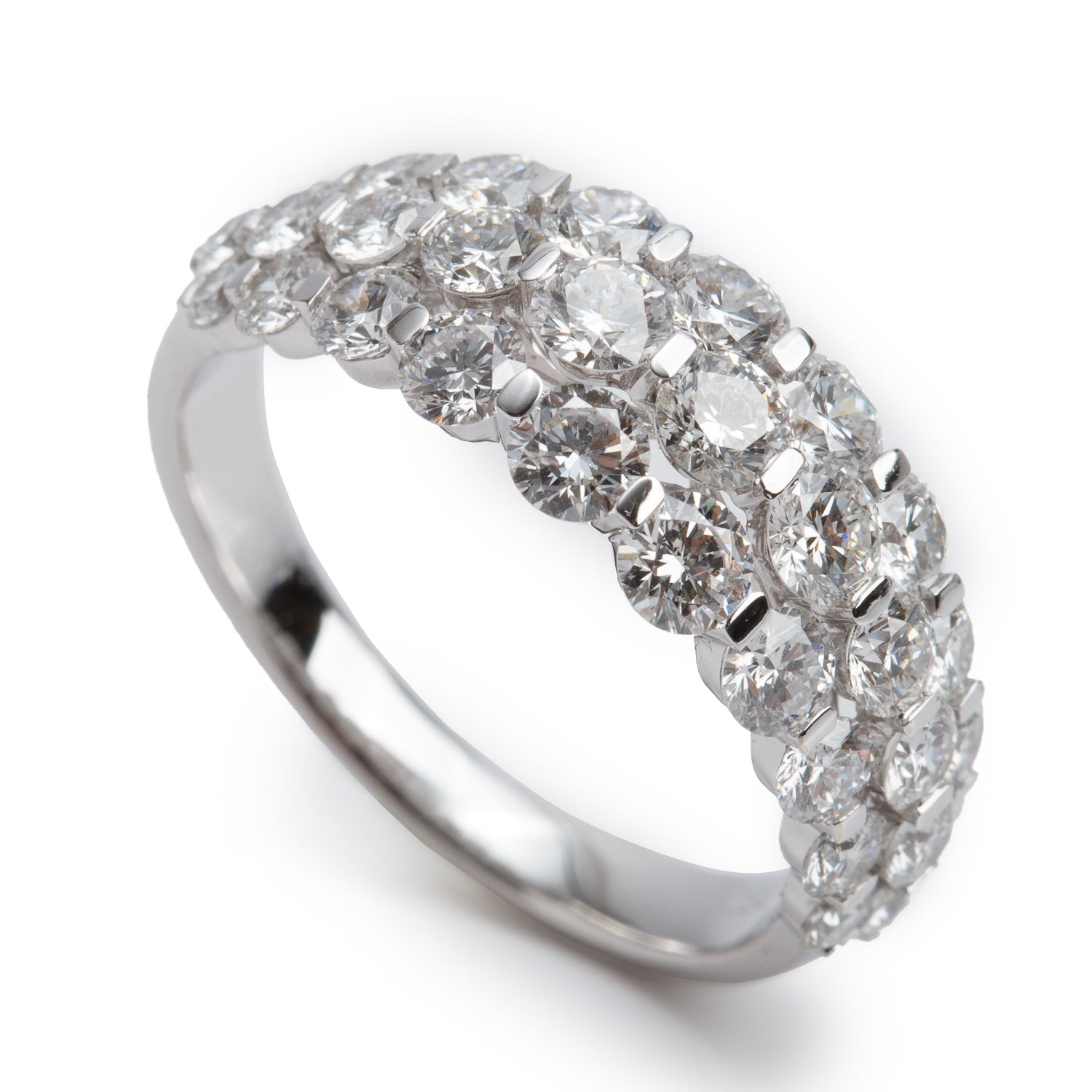 18k White Gold 2.26 tcw. Three Row Diamond Ring, Size 6.5