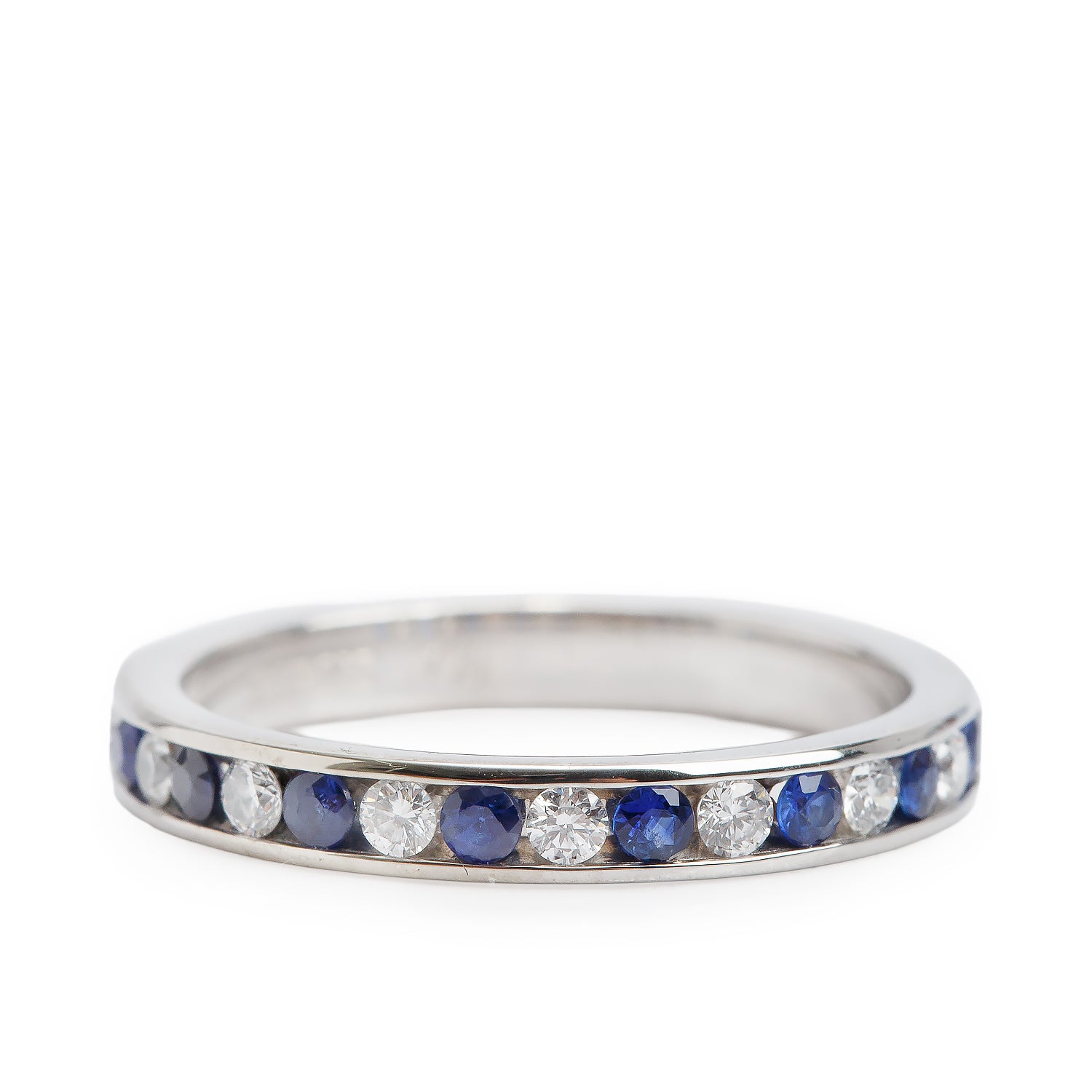 Birks 18k White Gold Blue Sapphires & Diamond Ring, Size 6.5