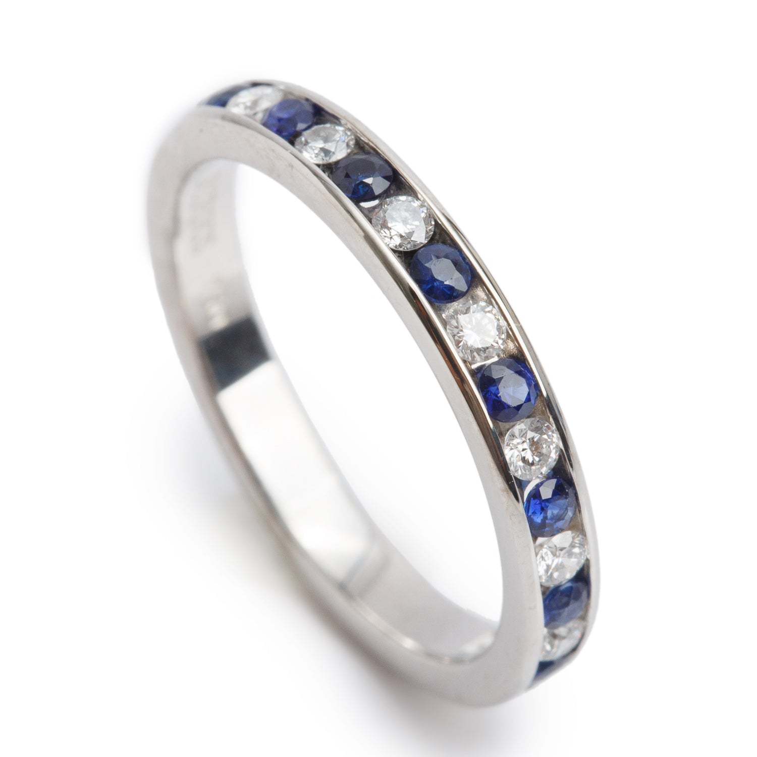 Birks 18k White Gold Blue Sapphires & Diamond Ring, Size 6.5