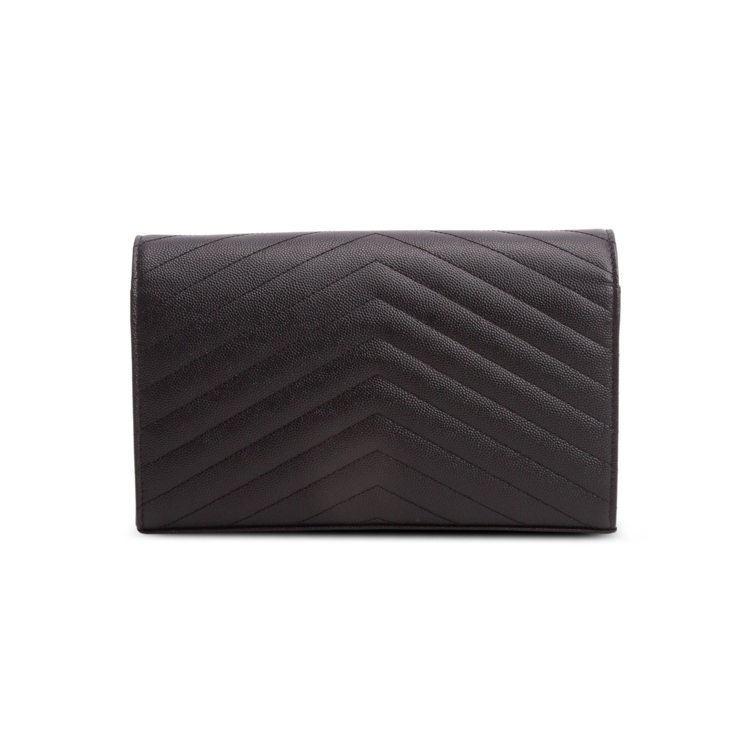 Saint Laurent 2022 So Black Grain De Poudre Matelasse Chevron Monogram Monochrome Envelope Chain Wallet
