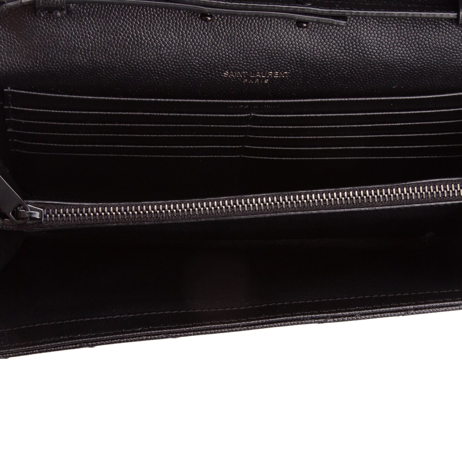 Saint Laurent 2022 So Black Grain De Poudre Matelasse Chevron Monogram Monochrome Envelope Chain Wallet
