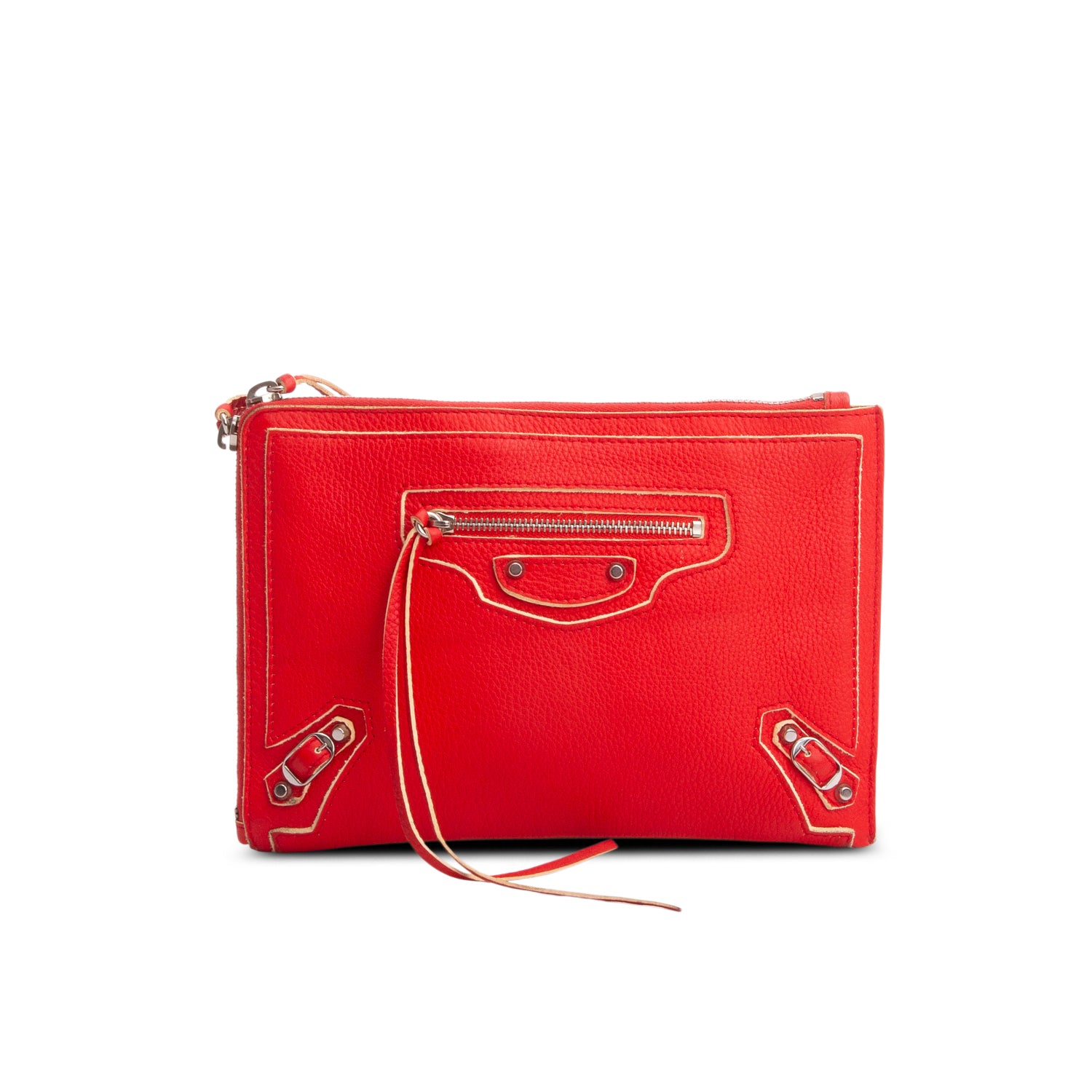 Balenciaga Red Agneau City Clip Clutch