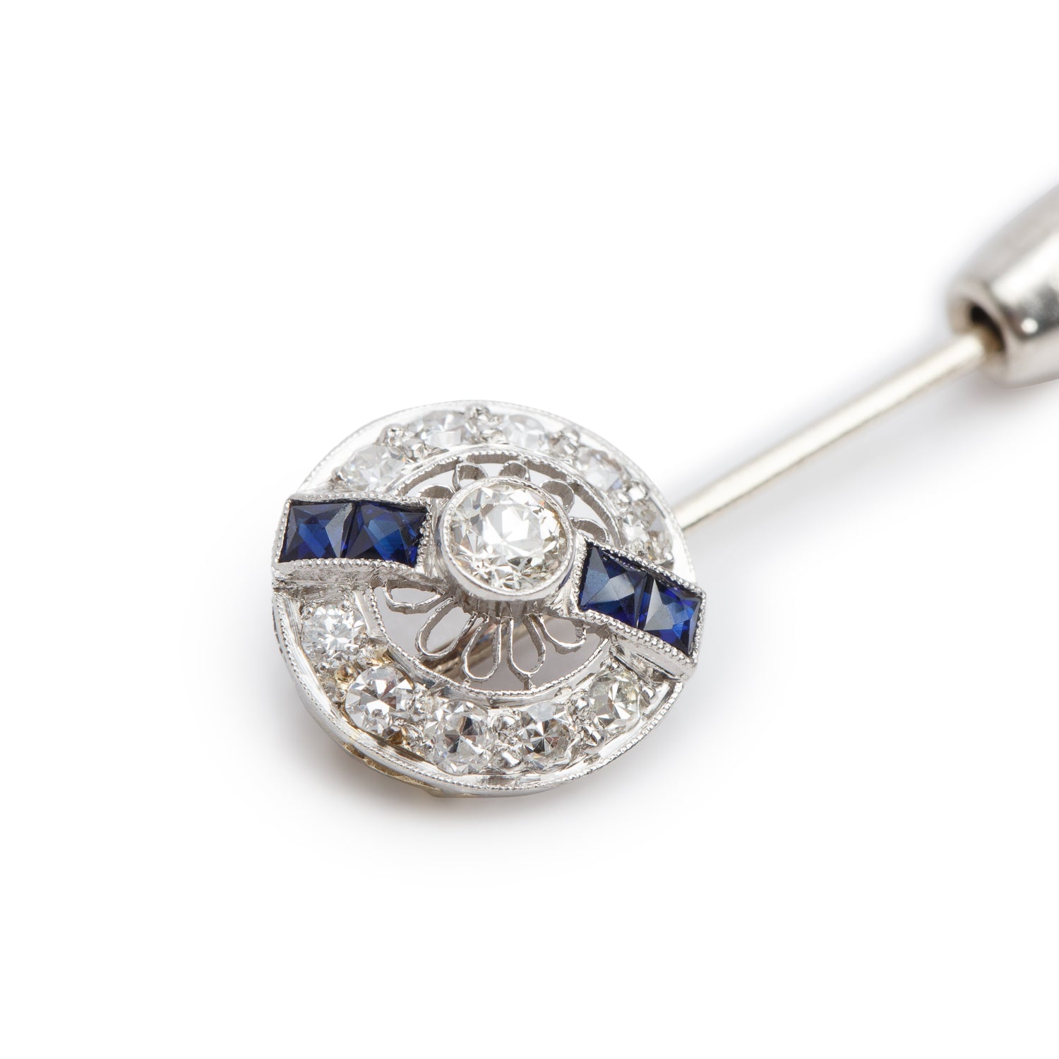 Antique Platinum-14k White Gold Sapphire and Diamond Pin Brooch