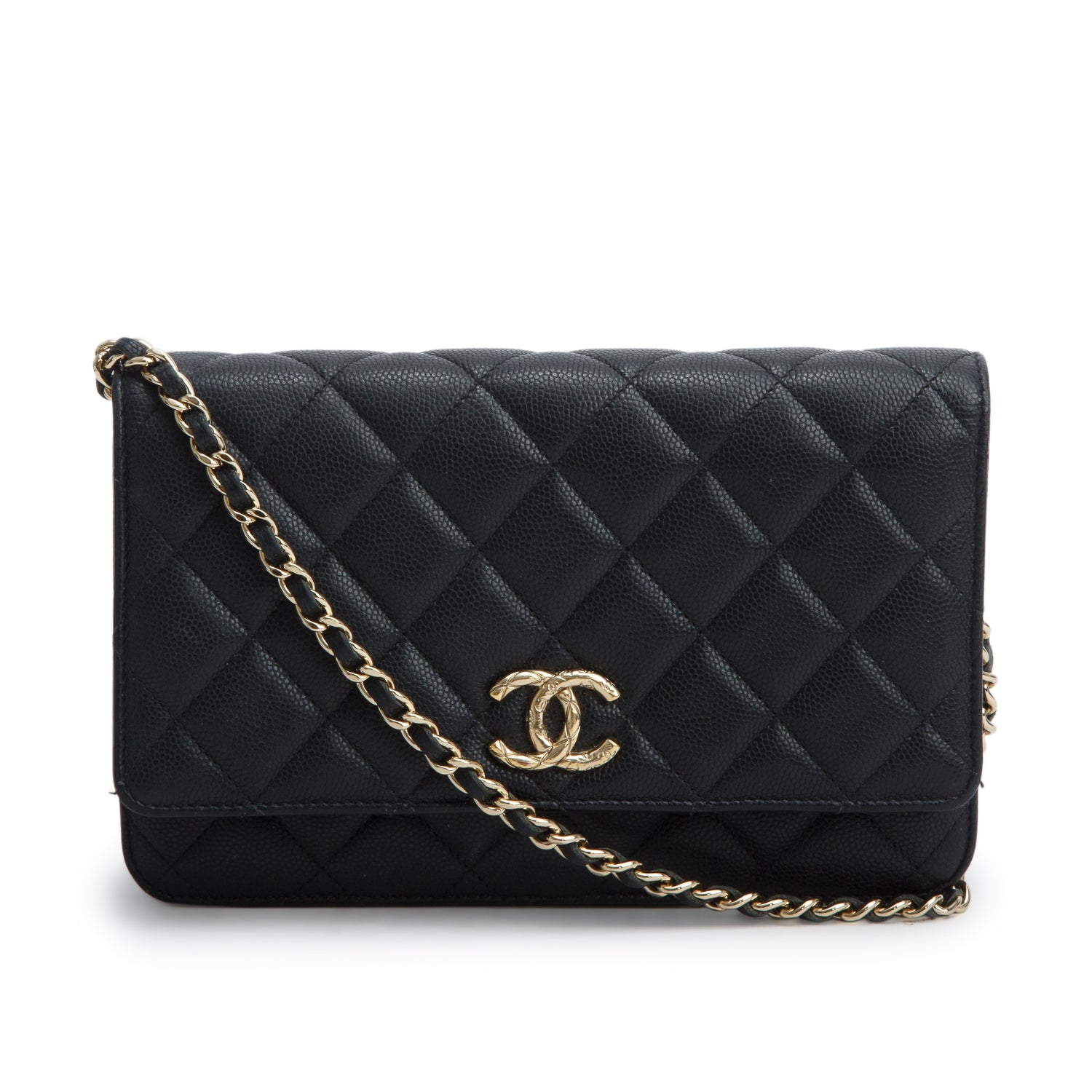 Chanel Black Caviar Quilted Embossed CC Wallet on Chain