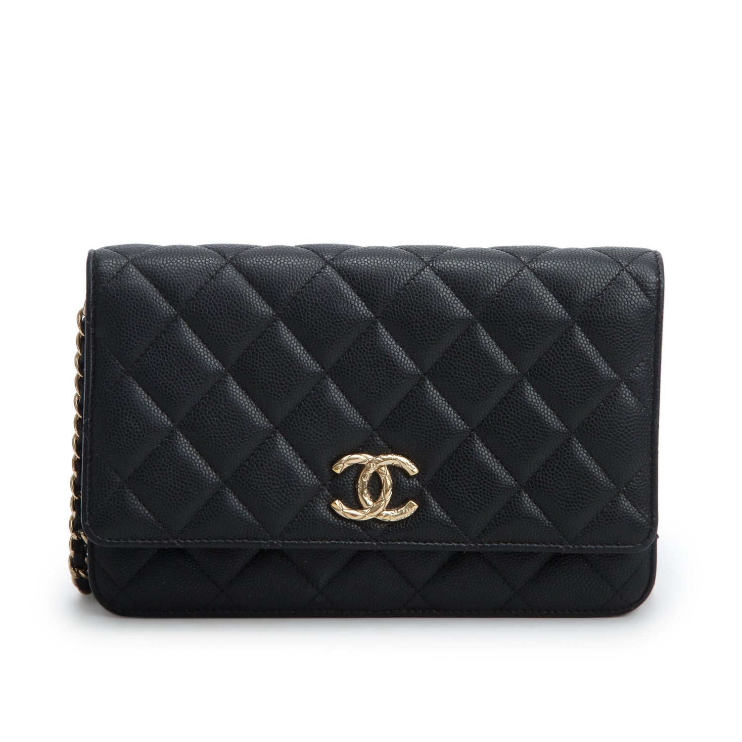 Chanel Black Caviar Quilted Embossed CC Wallet on Chain