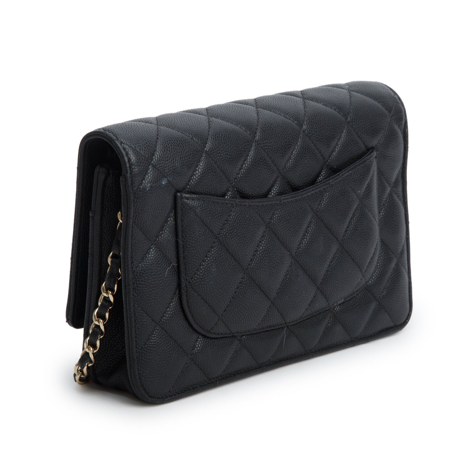 Chanel Black Caviar Quilted Embossed CC Wallet on Chain