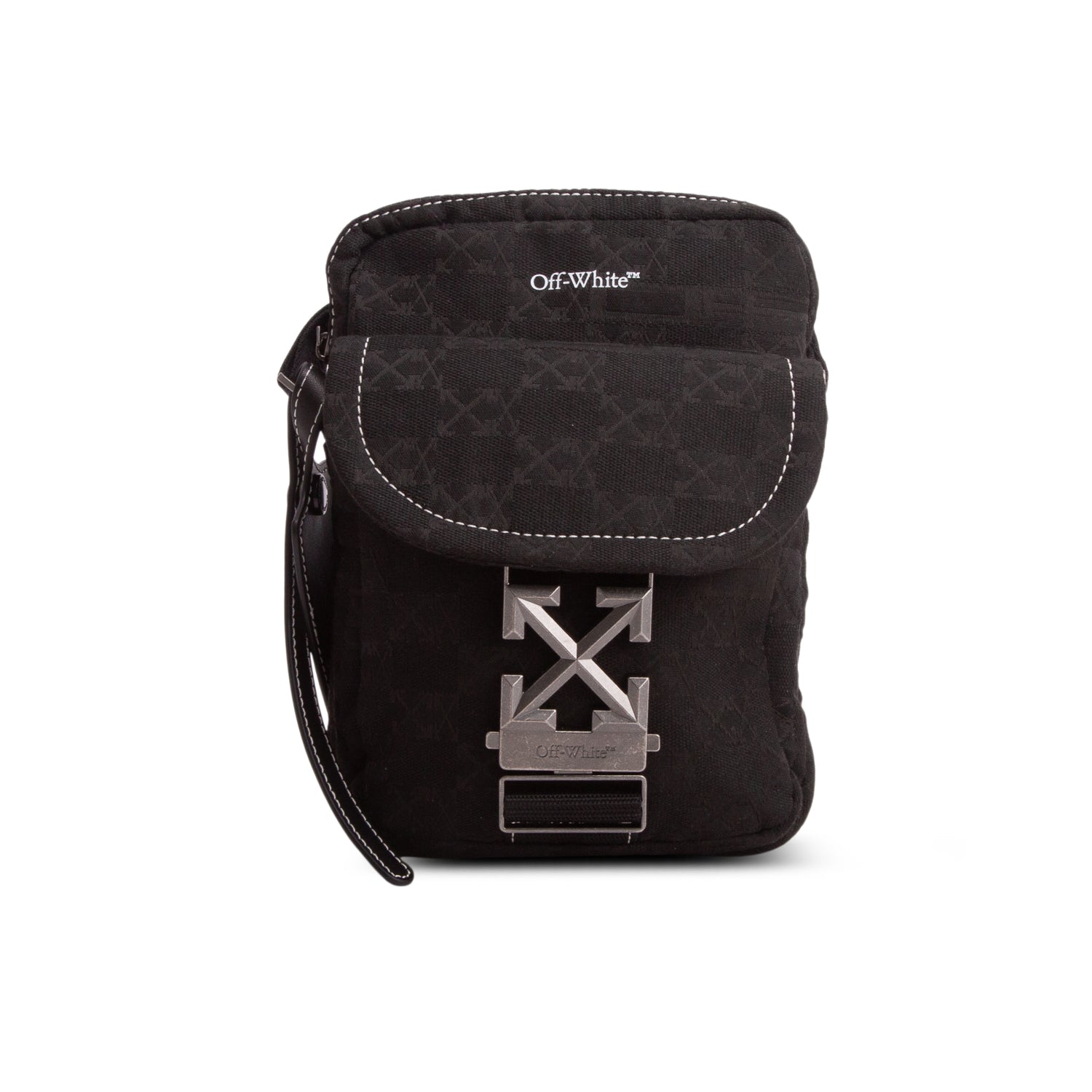 Off-White Black Canvas North/South Flight Multi Pocket Crossbody Bag
