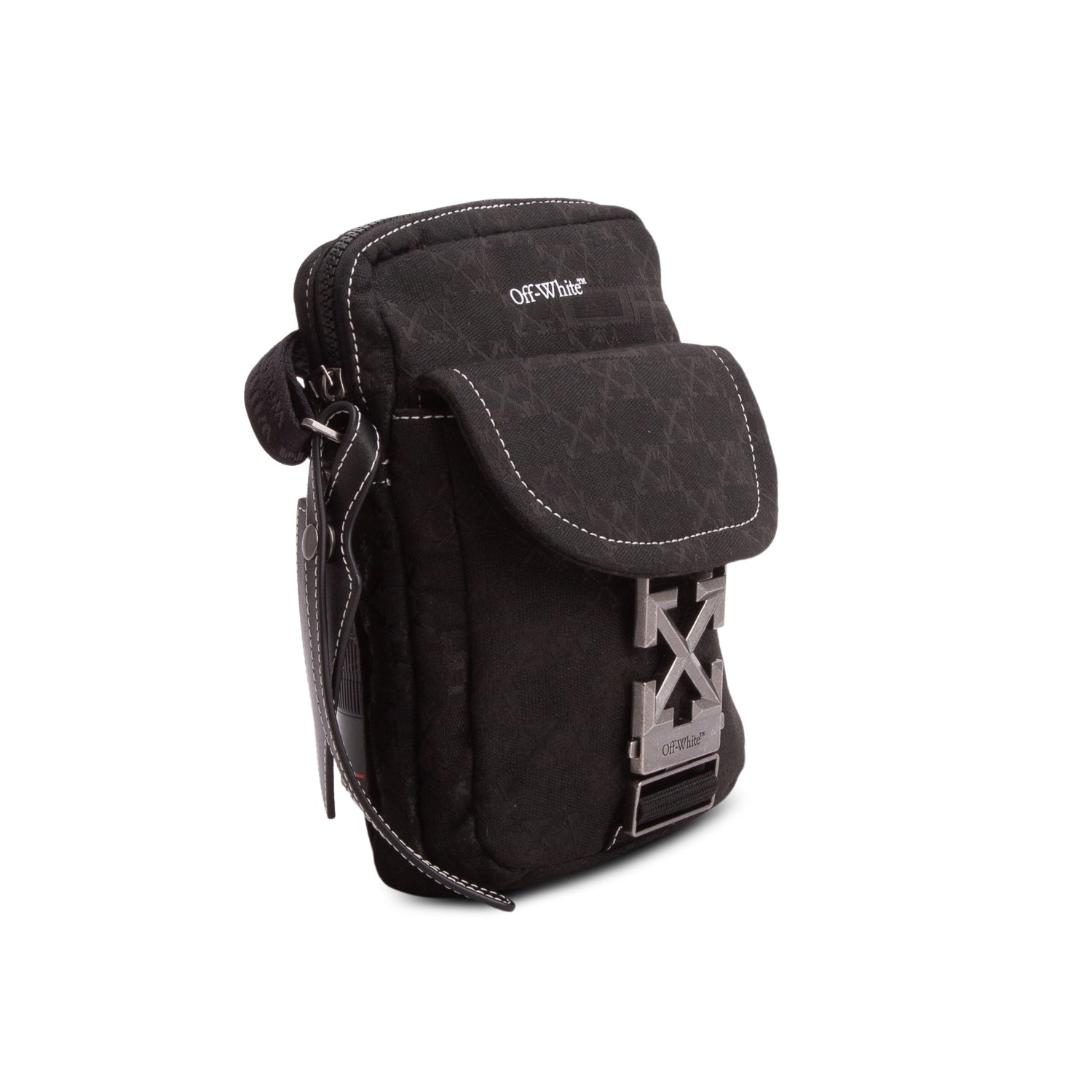 Off-White Black Canvas North/South Flight Multi Pocket Crossbody Bag
