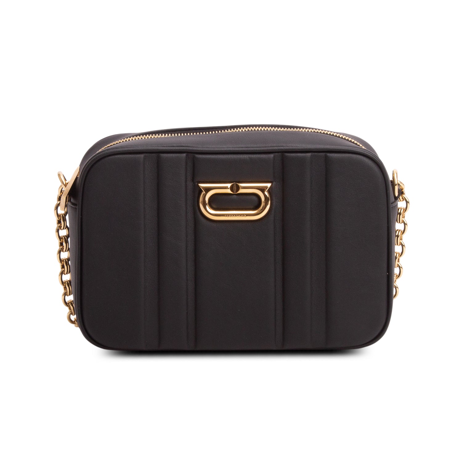 Ferragamo Black Calfskin Gancini Camera Case Crossbody Bag