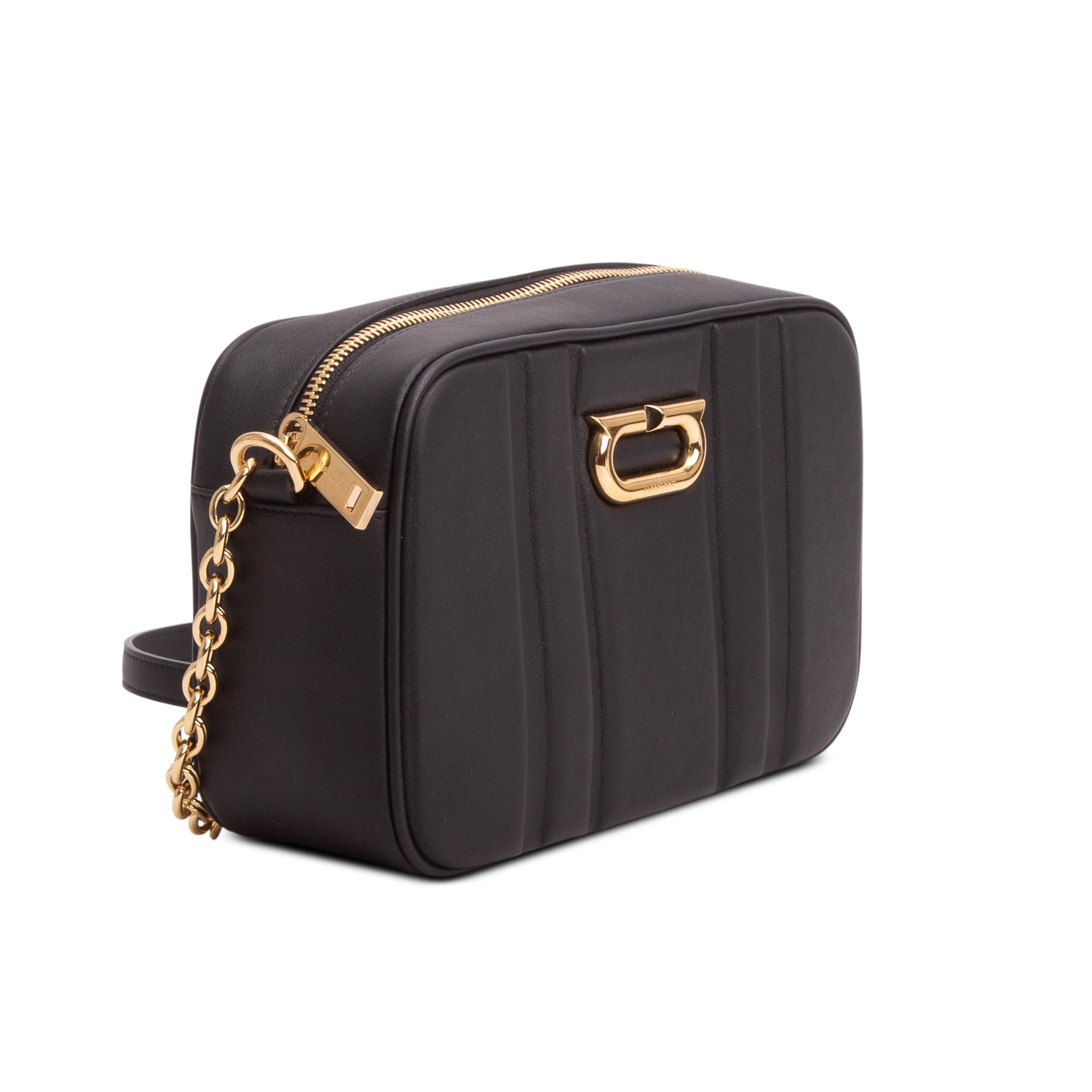 Ferragamo Black Calfskin Gancini Camera Case Crossbody Bag