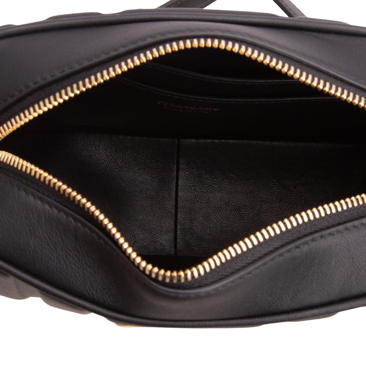Ferragamo Black Calfskin Gancini Camera Case Crossbody Bag
