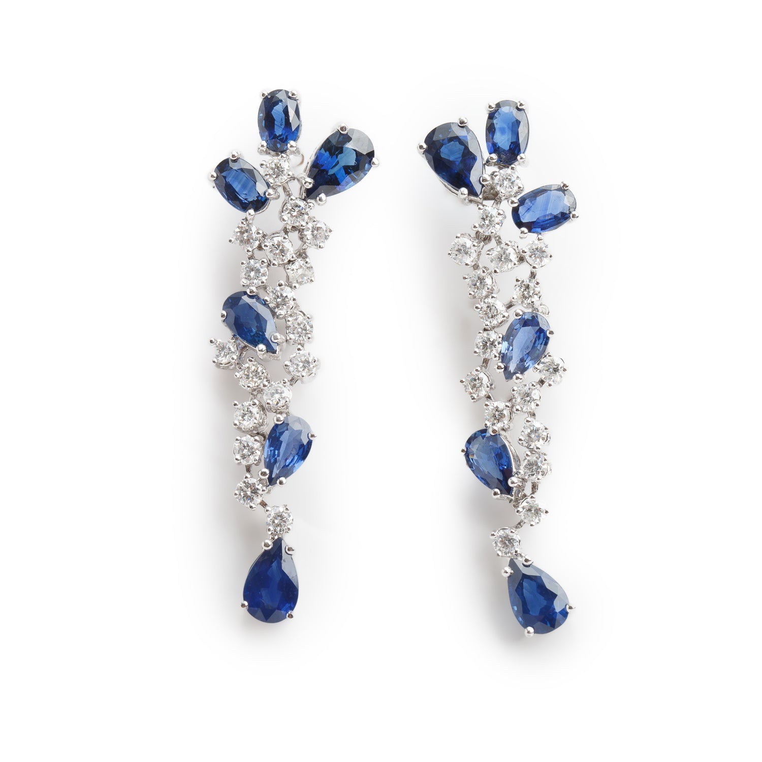 18k White Gold Blue Sapphire & Diamond Drop Earrings