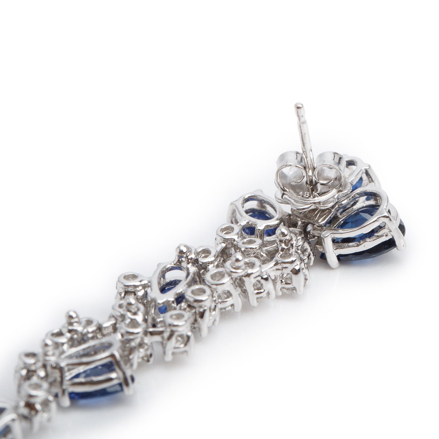 18k White Gold Blue Sapphire & Diamond Drop Earrings