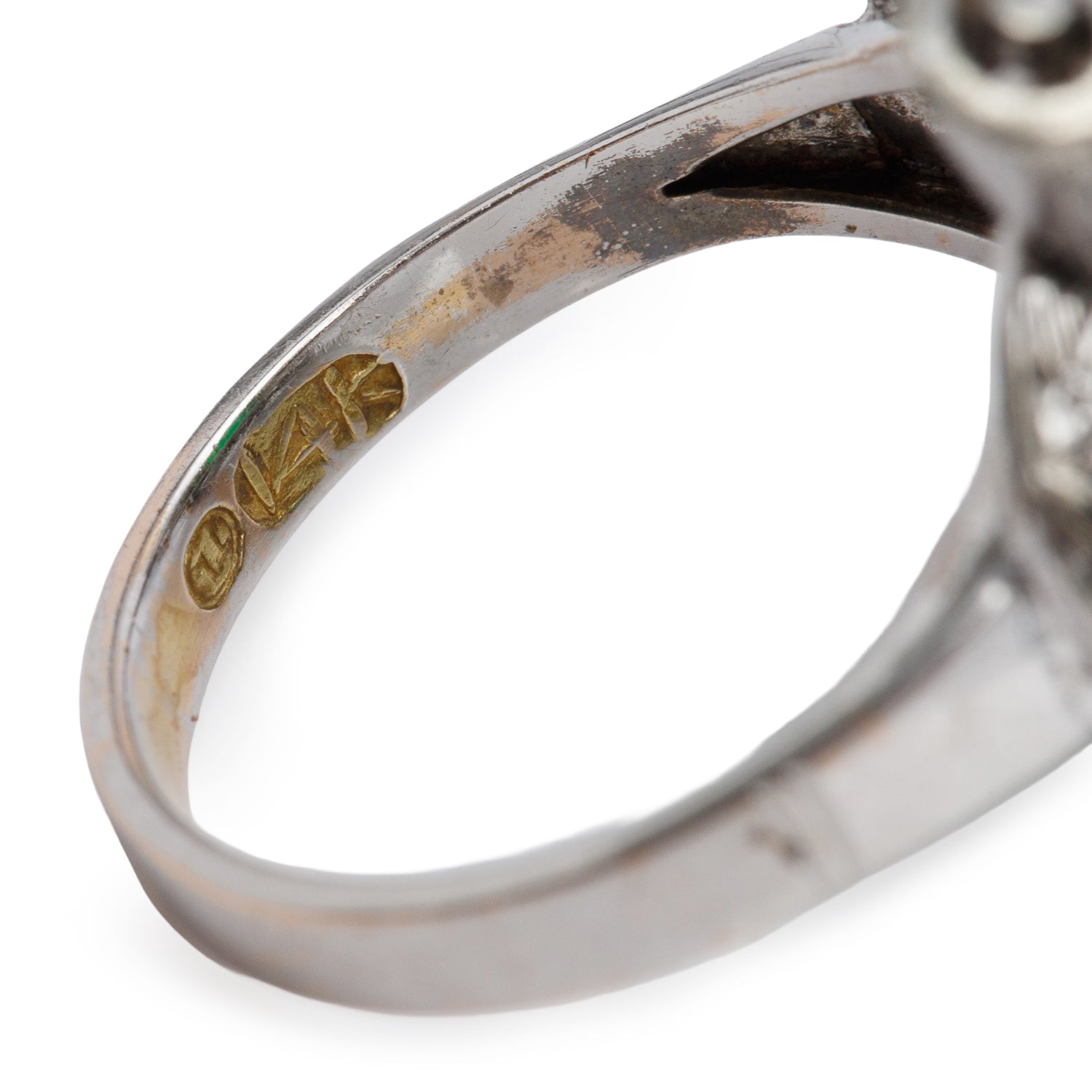 14k White Gold Jade & Diamond Cocktail Ring, Size 5.75