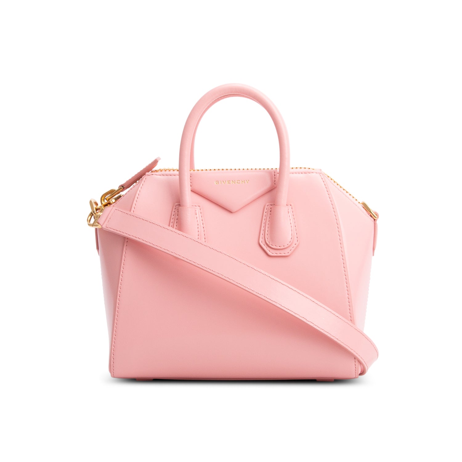 Givenchy 2025 Pink Shiny Lord Calfskin Leather Mini Antigona Bag w/ Strap