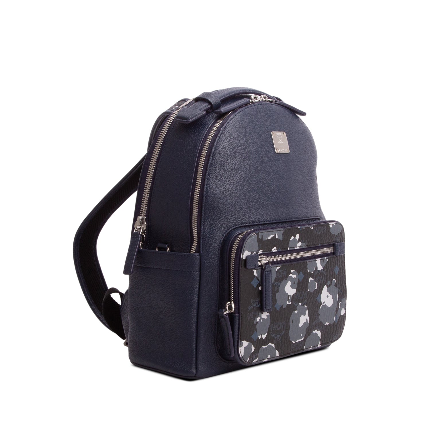 MCM Blue Calfskin Visetos Floral Leopard Klassik Small Stark Backpack
