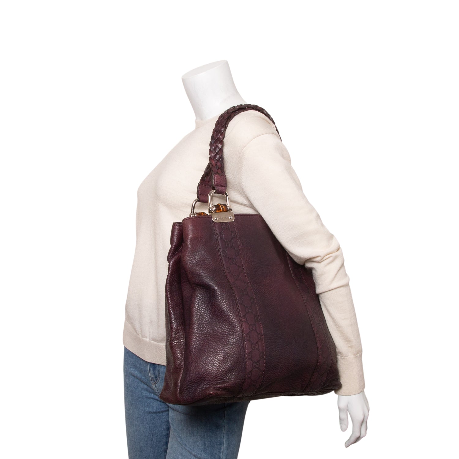 Gucci Brown Libeccio Medium Bamboo Bar Tote
