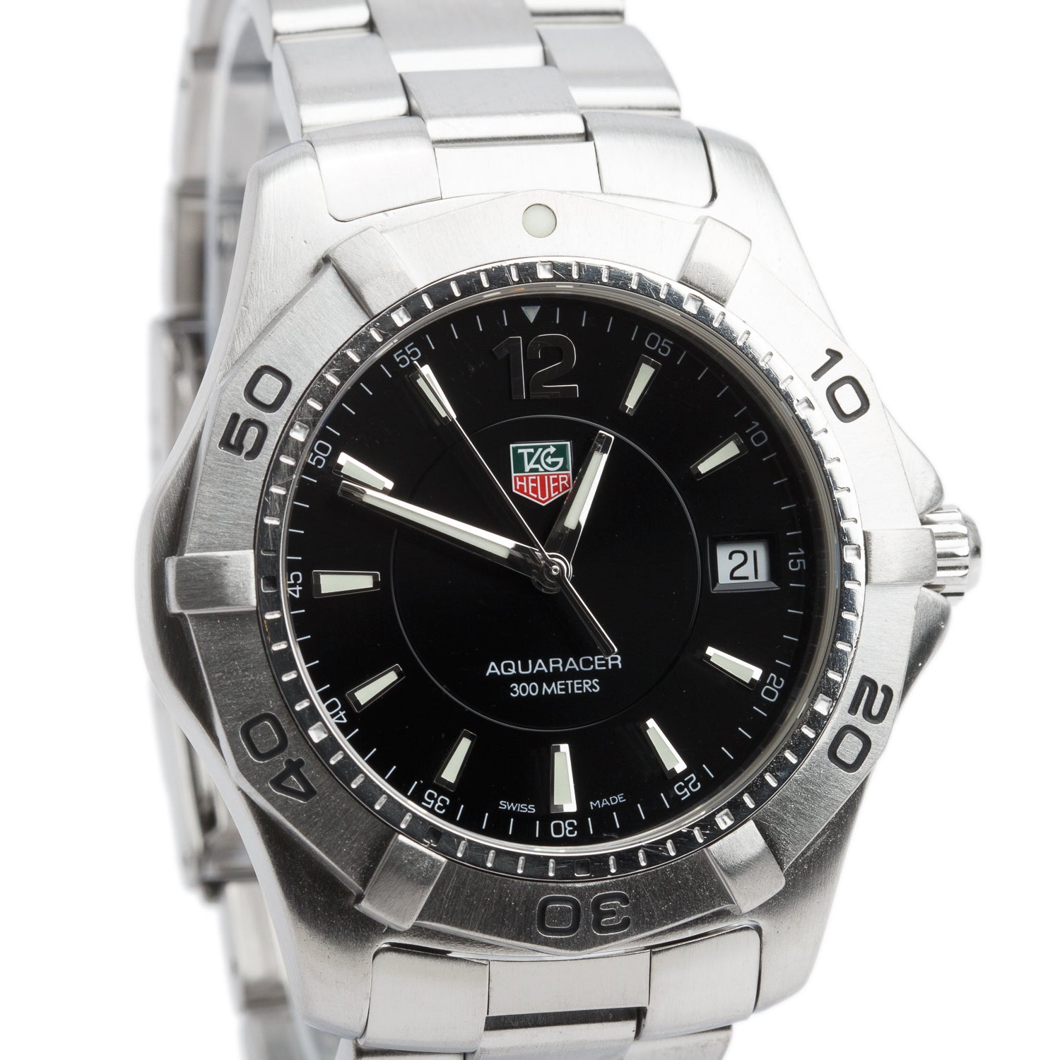 Tag Heuer Stainless Steel Aquaracer 39 MM Watch Black Dial WAF1110