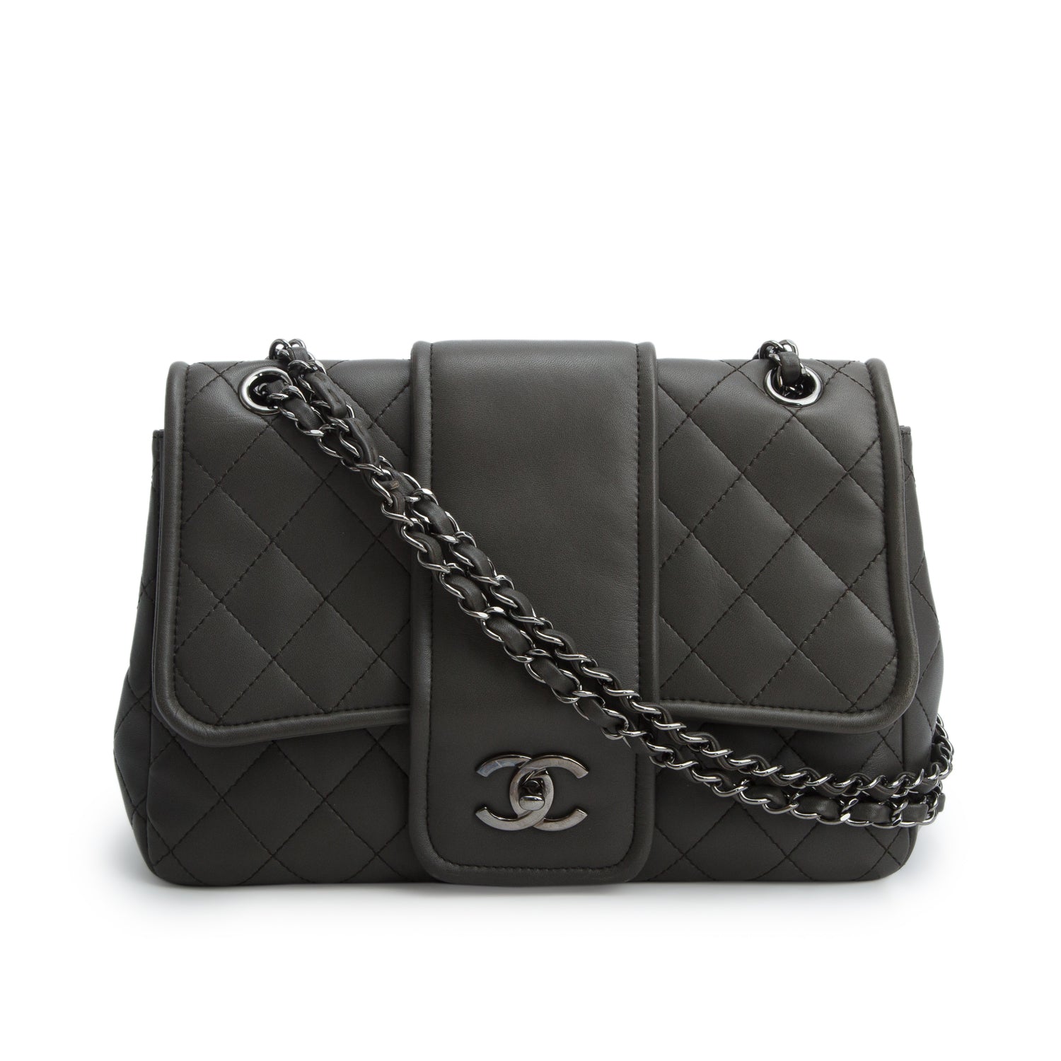Chanel Grey Lambskin Quilted Elementary Chic Flap Bag w/ Authenticity Card