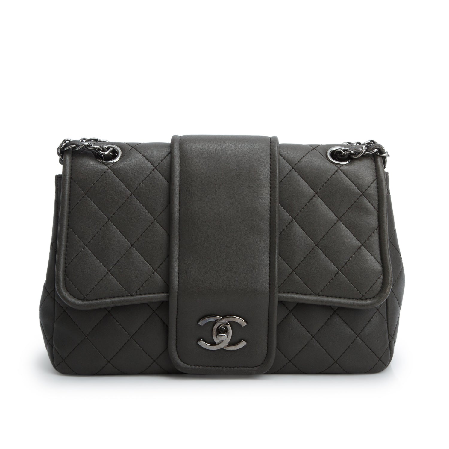 Chanel Grey Lambskin Quilted Elementary Chic Flap Bag w/ Authenticity Card