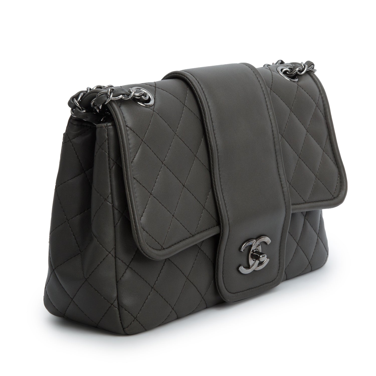 Chanel Grey Lambskin Quilted Elementary Chic Flap Bag w/ Authenticity Card
