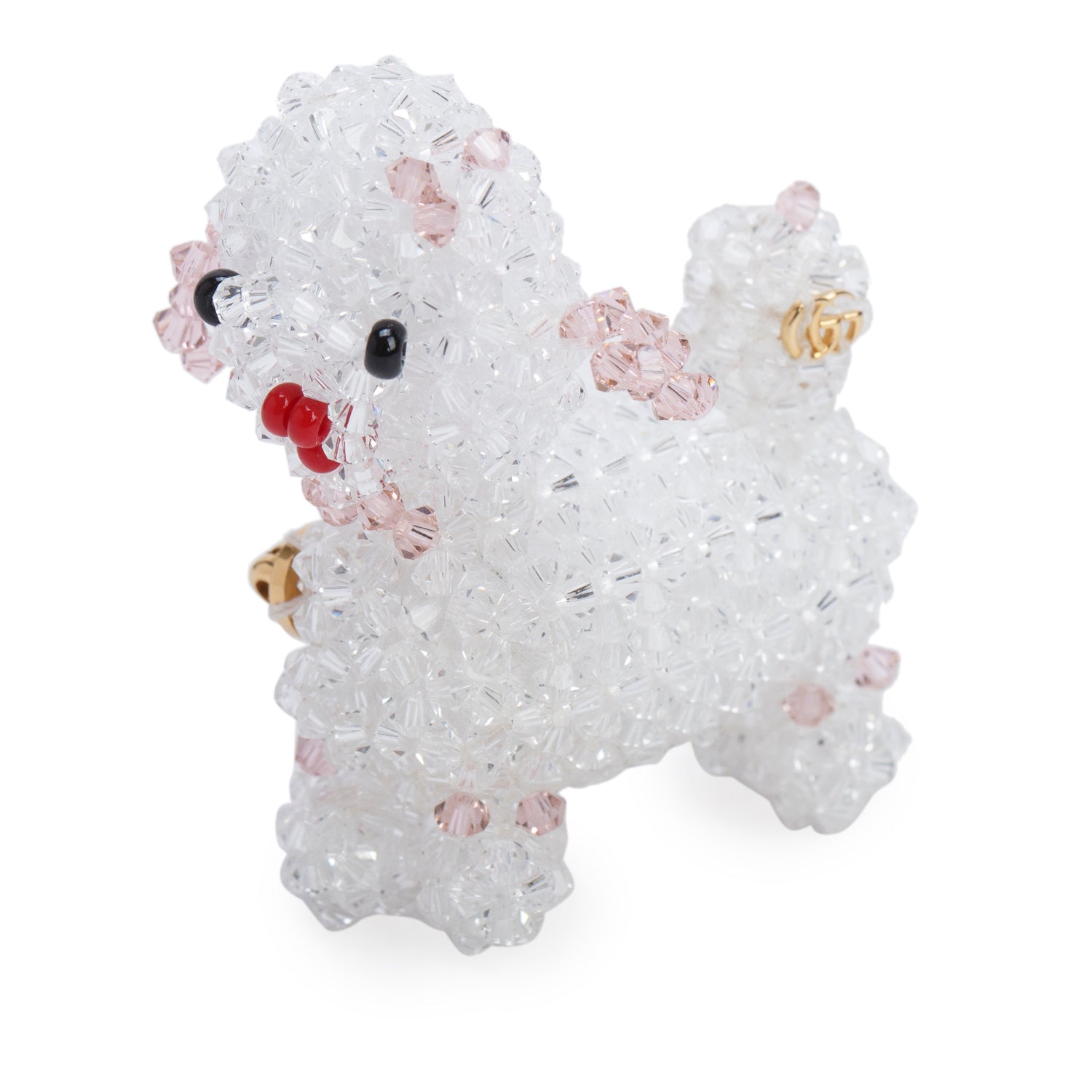 Gucci Gold Plated Metal Bead Embroidered Dog Pin Brooch w/ Box