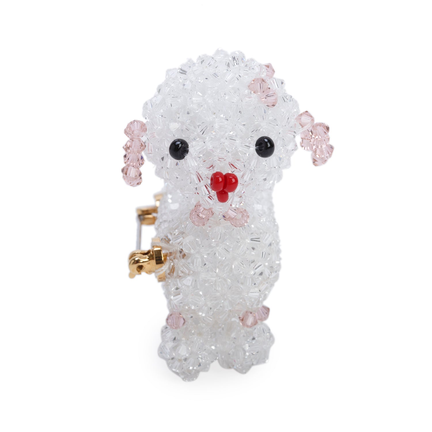 Gucci Gold Plated Metal Bead Embroidered Dog Pin Brooch w/ Box