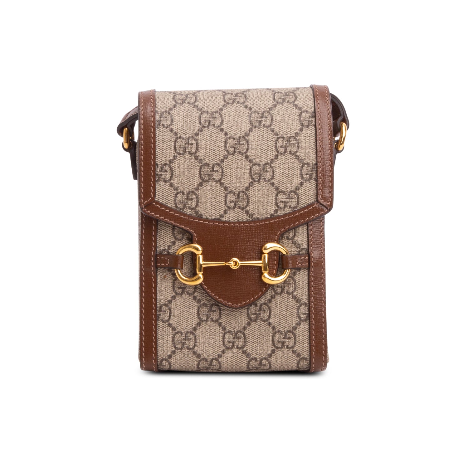 Gucci Brown GG Supreme Monogram Mini Horsebit 1955 Crossbody Bag w/ Box