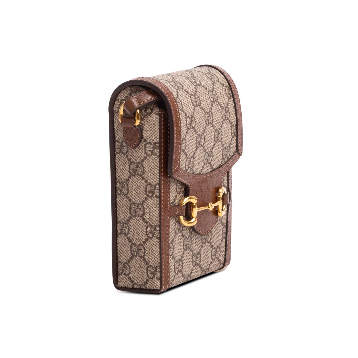 Gucci Brown GG Supreme Monogram Mini Horsebit 1955 Crossbody Bag w/ Box