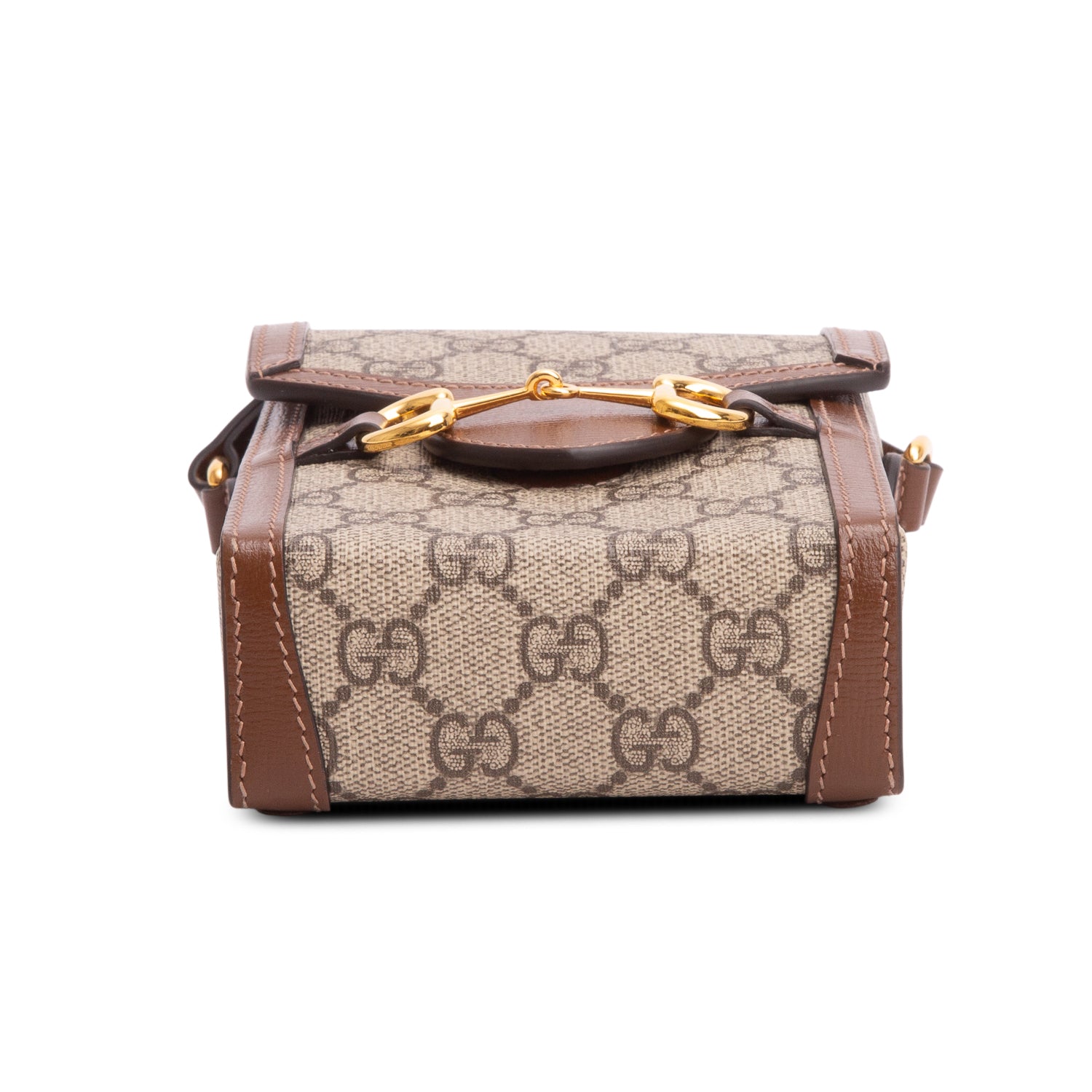 Gucci Brown GG Supreme Monogram Mini Horsebit 1955 Crossbody Bag w/ Box