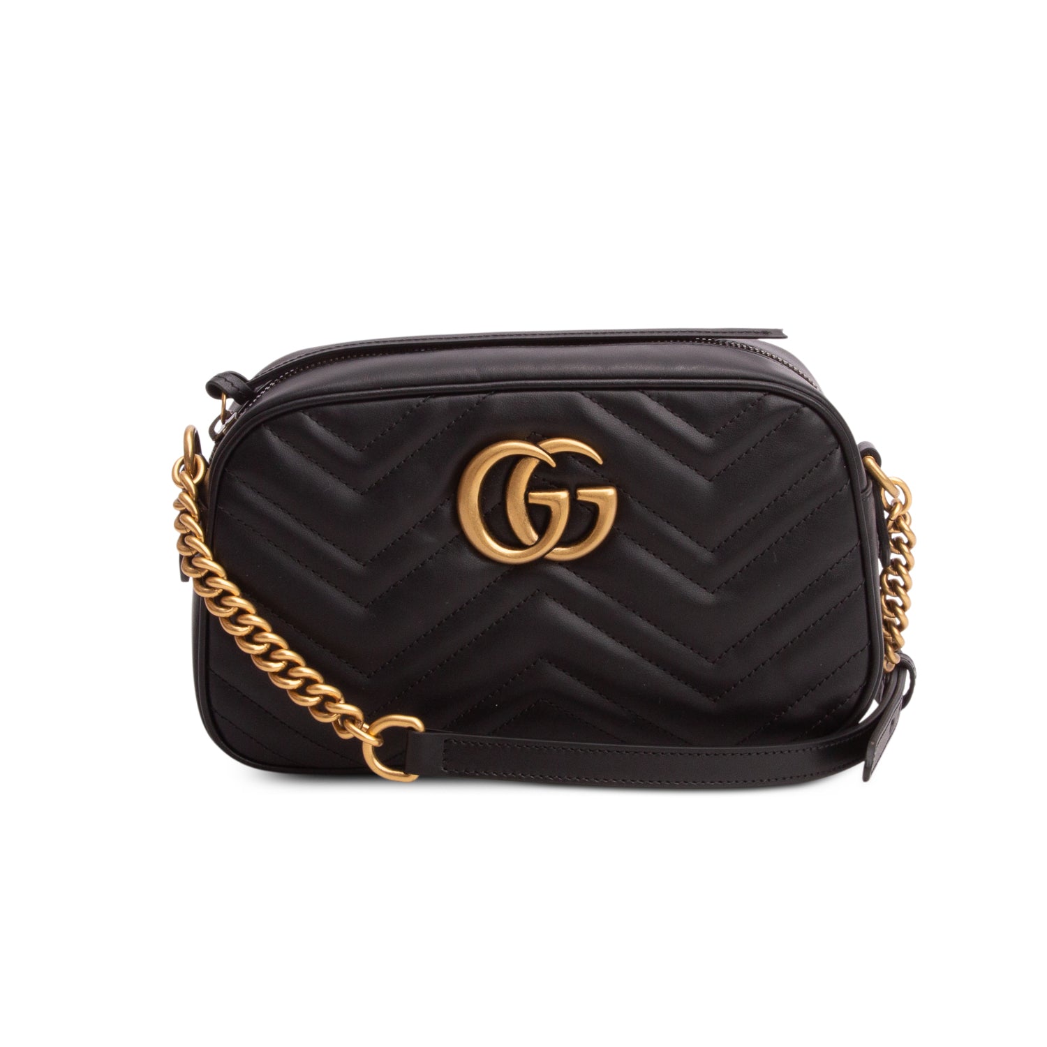 Gucci Black GG Marmont Matelasse Small Camera Bag w/ Box