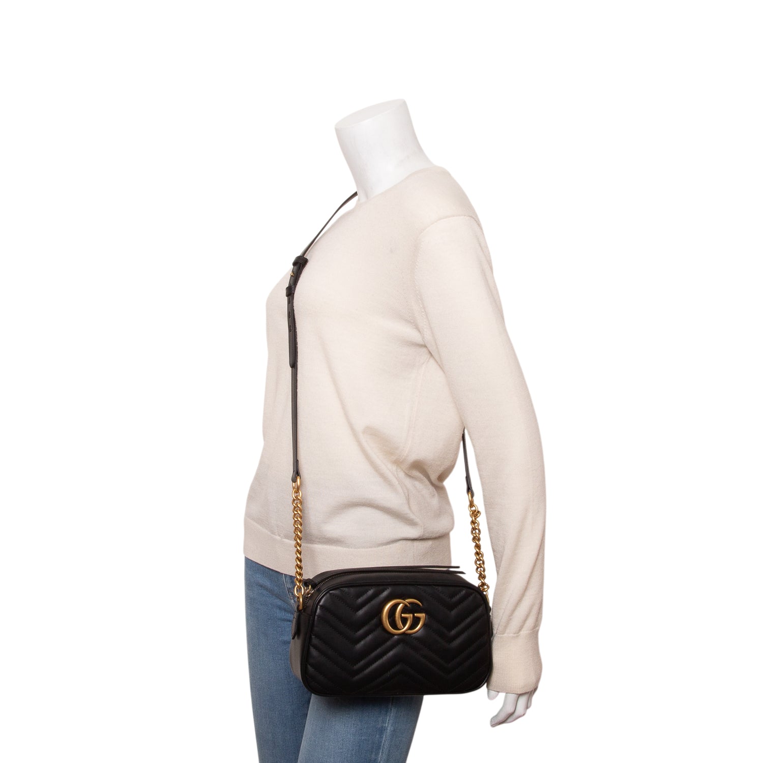 Gucci Black GG Marmont Matelasse Small Camera Bag w/ Box