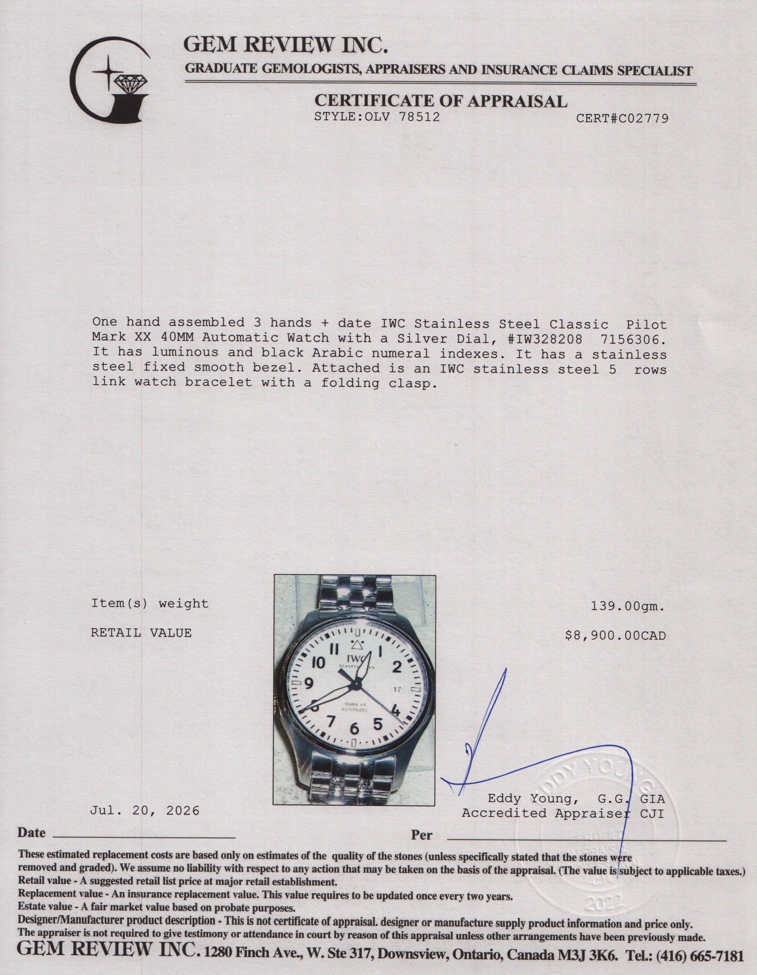 IWC 2026 Stainless Steel Classic Pilot Mark XX 40MM Automatic Watch Silver Dial IW328208 w/ Box & Papers