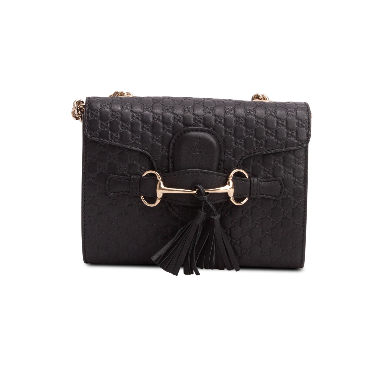 Gucci Black Leather Signature Mini Emily Horsebit Bag