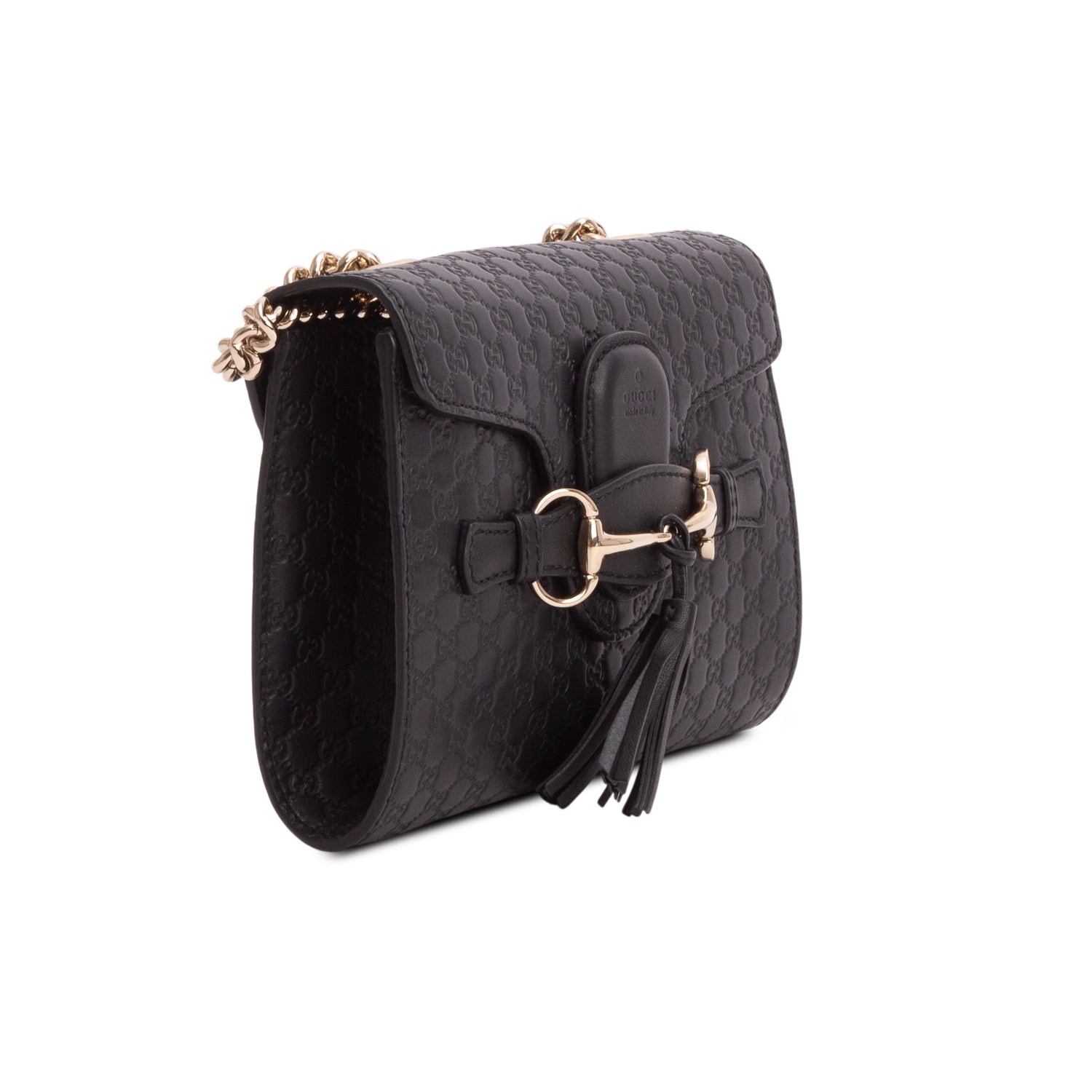 Gucci Black Leather Signature Mini Emily Horsebit Bag