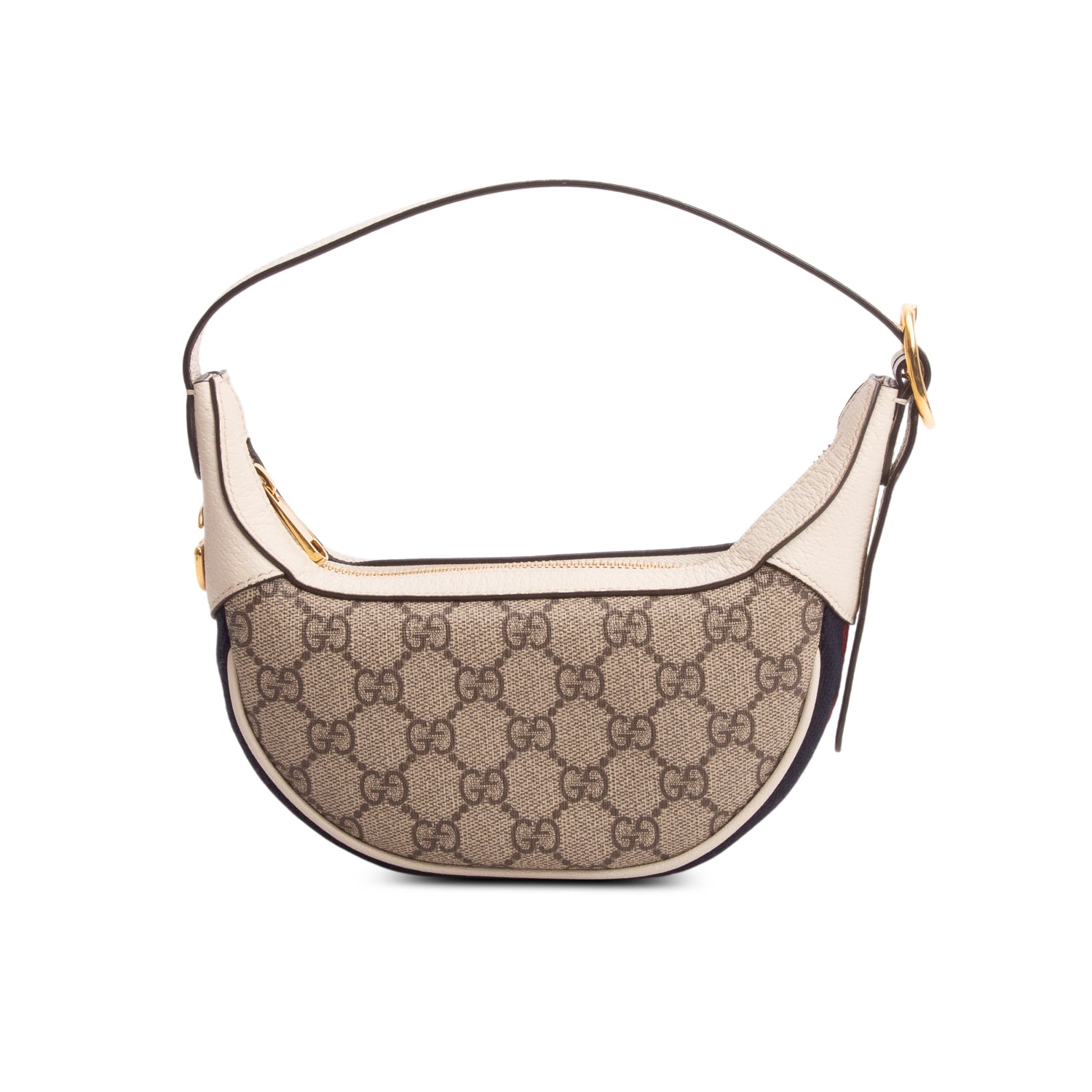 Gucci GG Supreme Monogram Textured Calfskin Web Mini Ophidia Half Moon Hobo