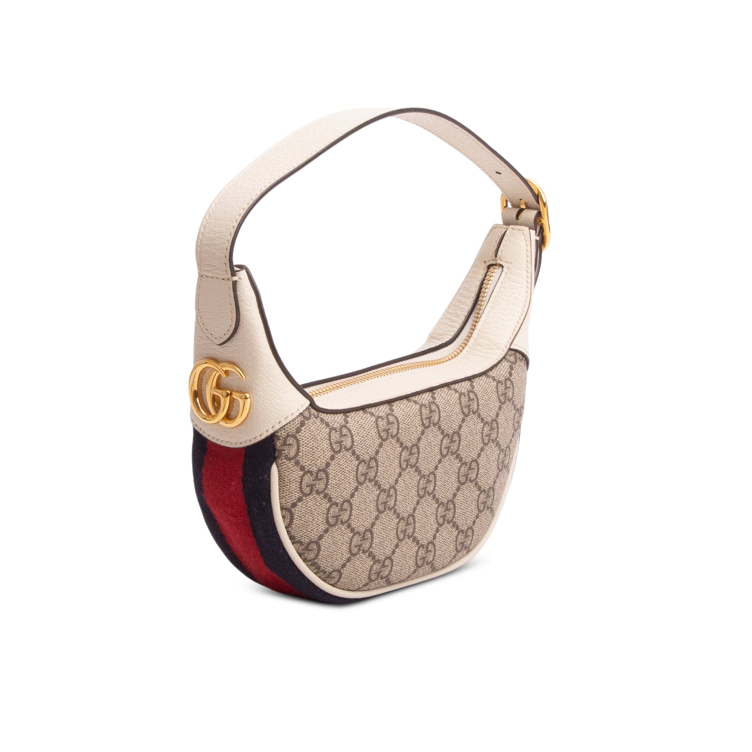 Gucci GG Supreme Monogram Textured Calfskin Web Mini Ophidia Half Moon Hobo