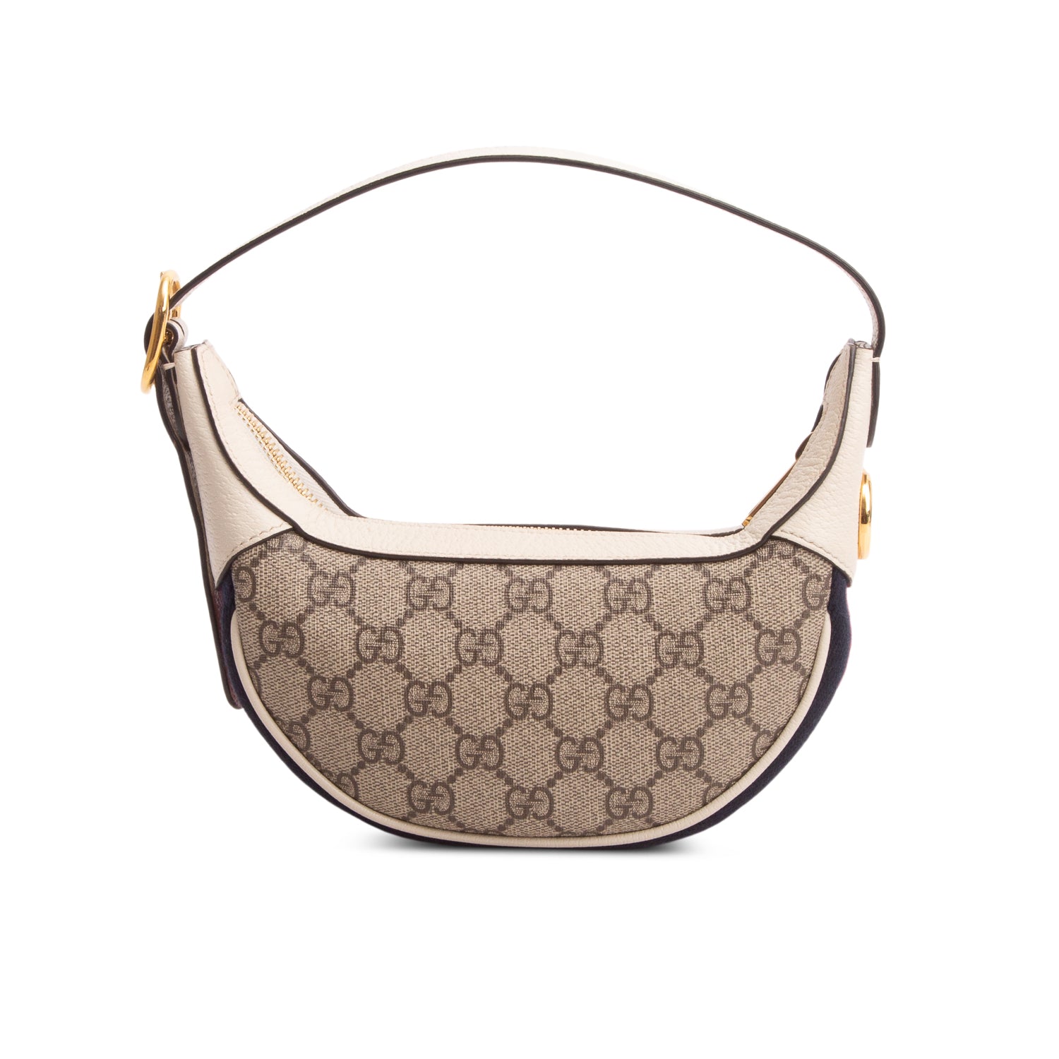Gucci GG Supreme Monogram Textured Calfskin Web Mini Ophidia Half Moon Hobo