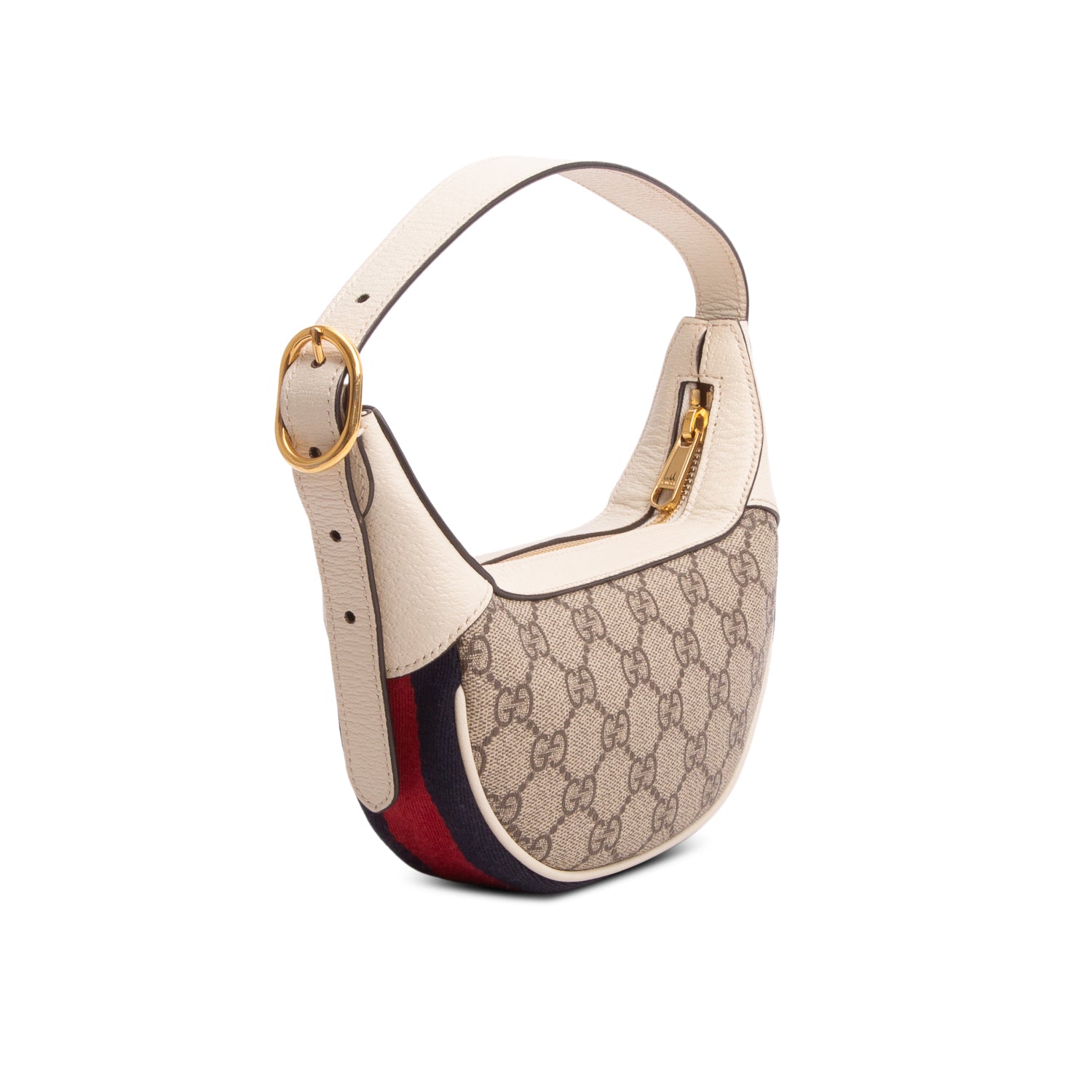 Gucci GG Supreme Monogram Textured Calfskin Web Mini Ophidia Half Moon Hobo