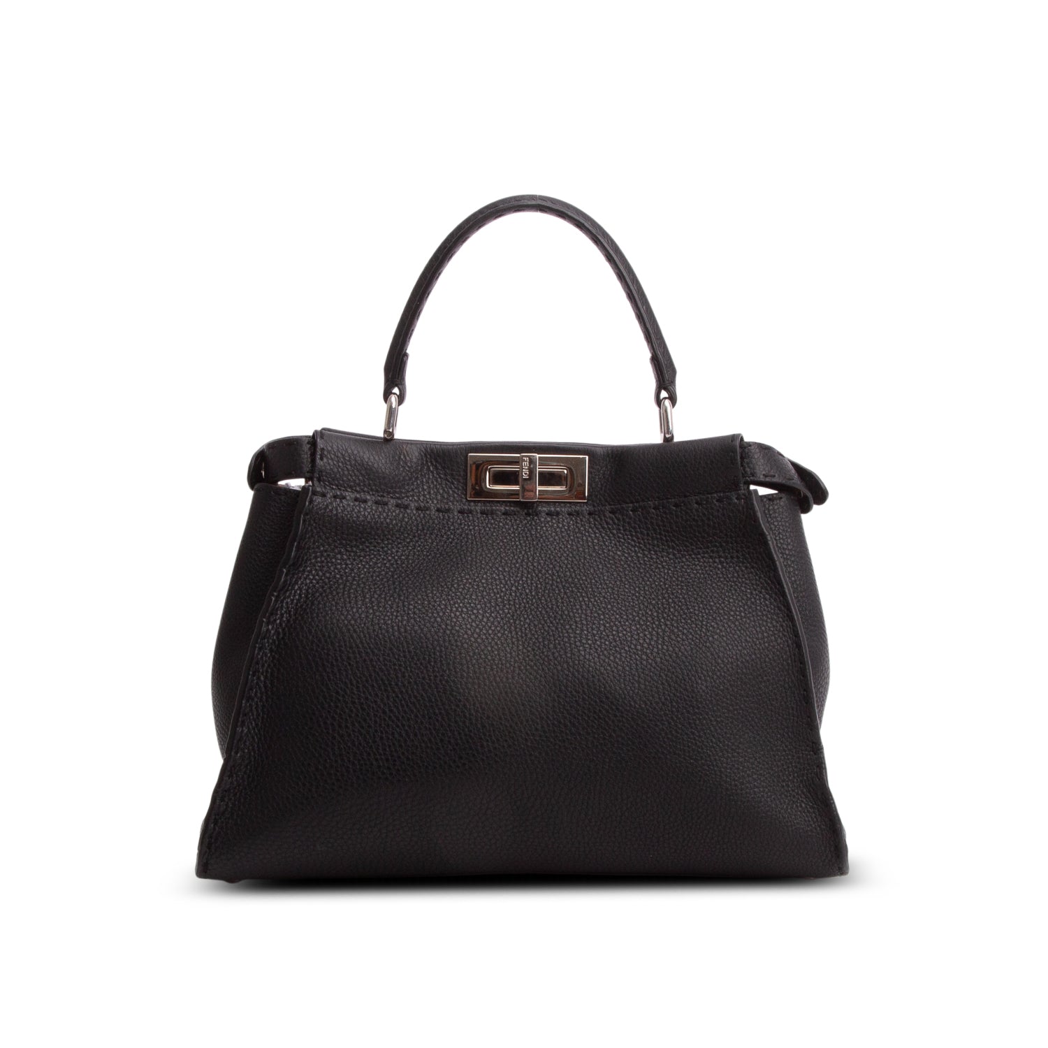Fendi Black Cuioio Romano Selleria Medium Peekaboo Iconic Satchel w/ Strap