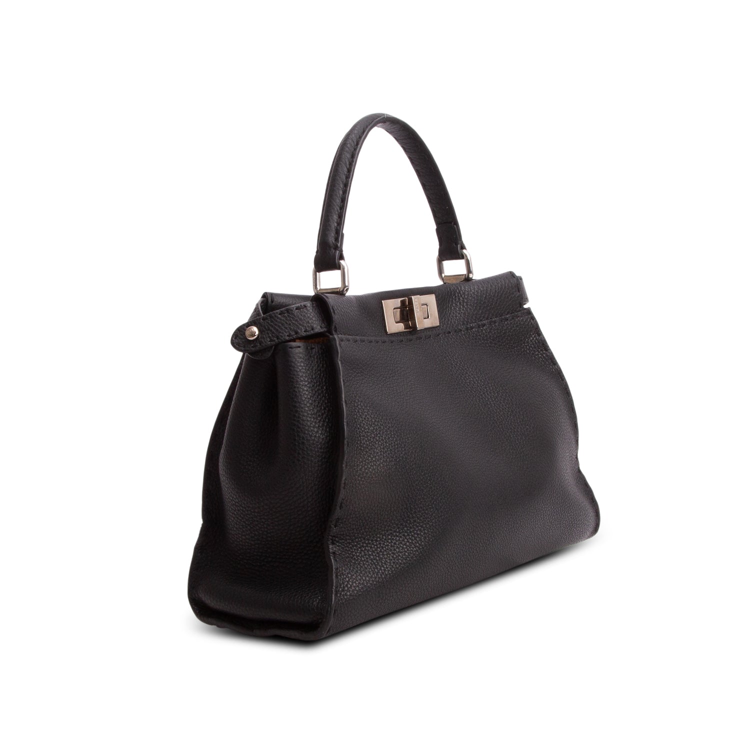 Fendi Black Cuioio Romano Selleria Medium Peekaboo Iconic Satchel w/ Strap
