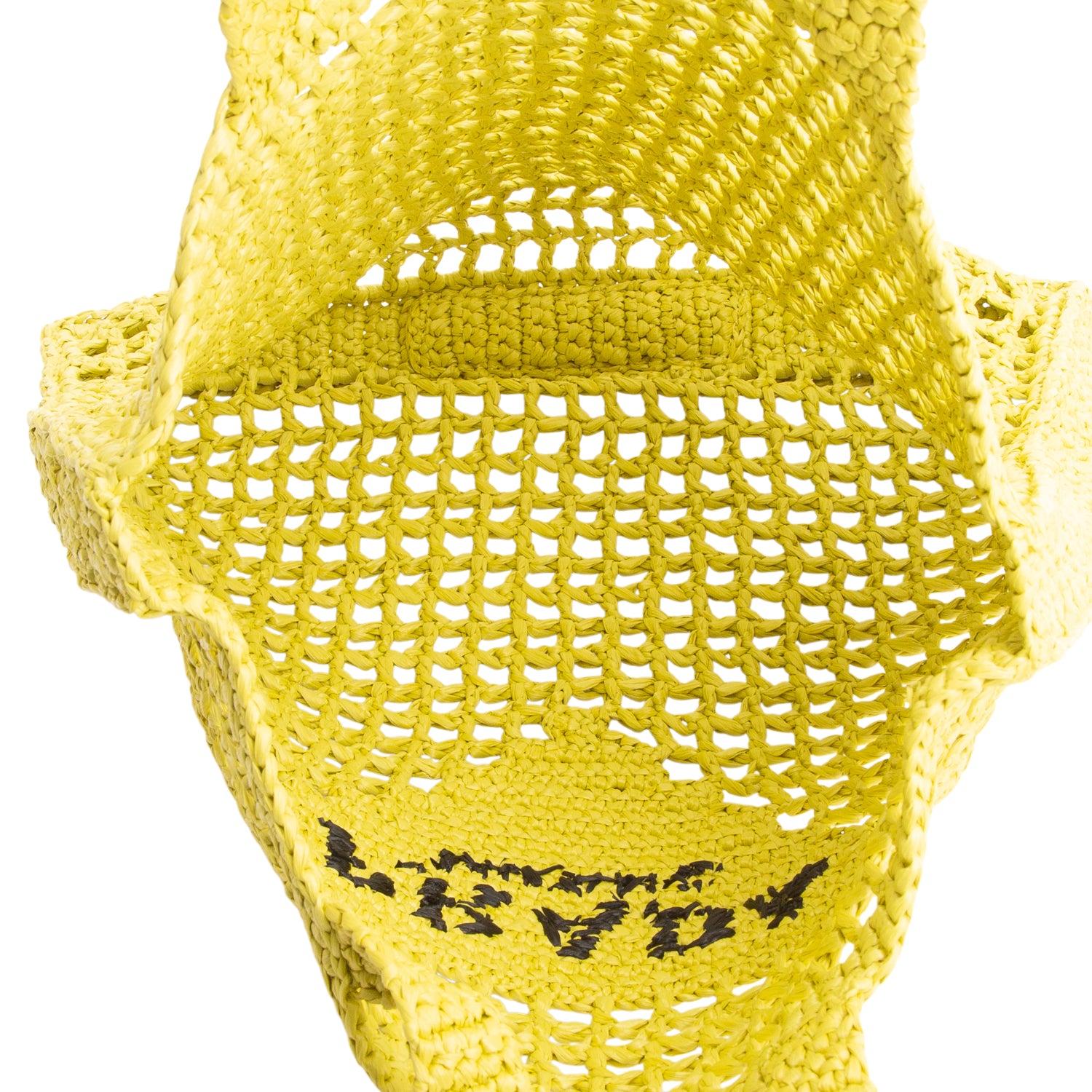 Prada Yellow Raffia Crochet Logo Embroidered Tote Bag w/ Authenticity Card